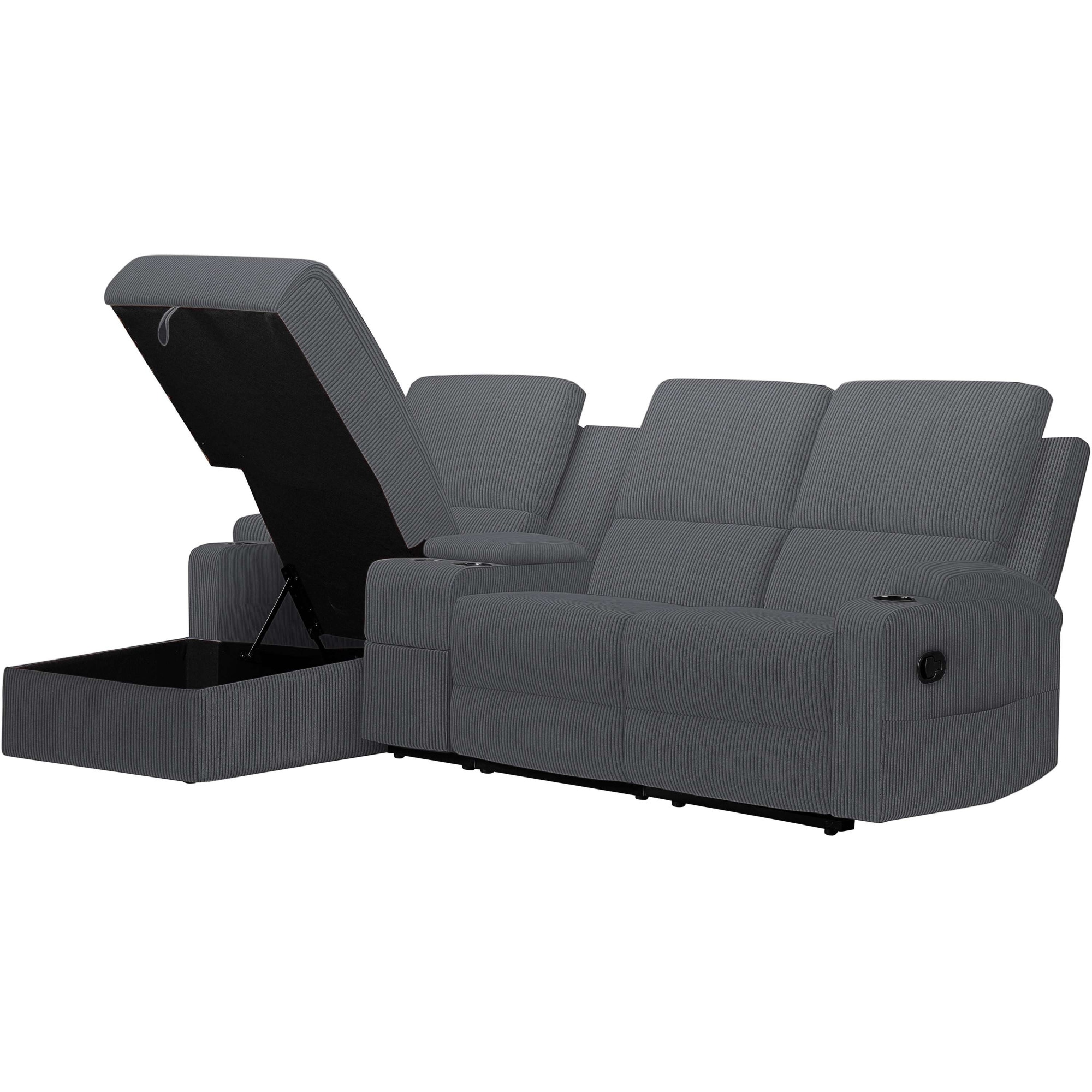 Home affaire Ecksofa »NAPORI Multimediasofa, 3er Kinosessel XXL, L-Form, Cord«, Kinosofa mit Relaxfunktion, Getränkehalter, Staufach und Staukasten