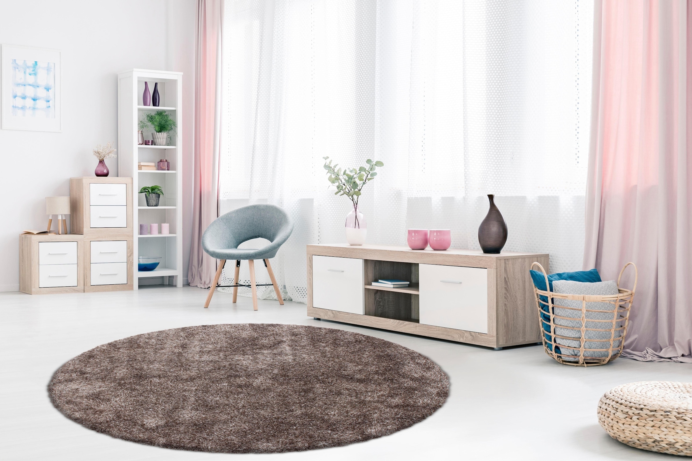 calo-deluxe Hochflor-Teppich »Masada 900«, rund, 40 mm Höhe, Wohnzimmer