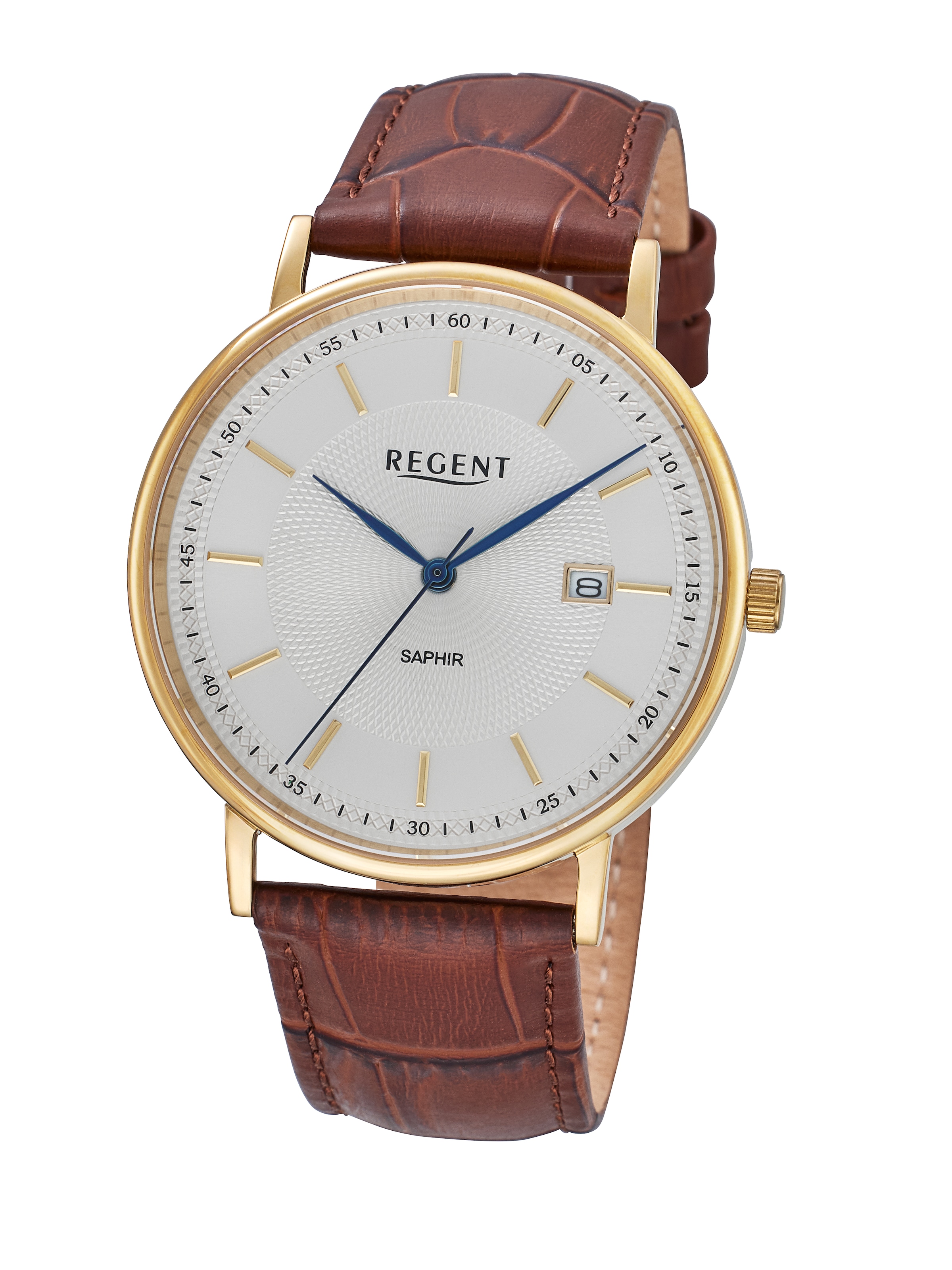 Regent Quarzuhr Armbanduhr, Damenuhr, Herrenuhr, Lederarmband, analog, Tag