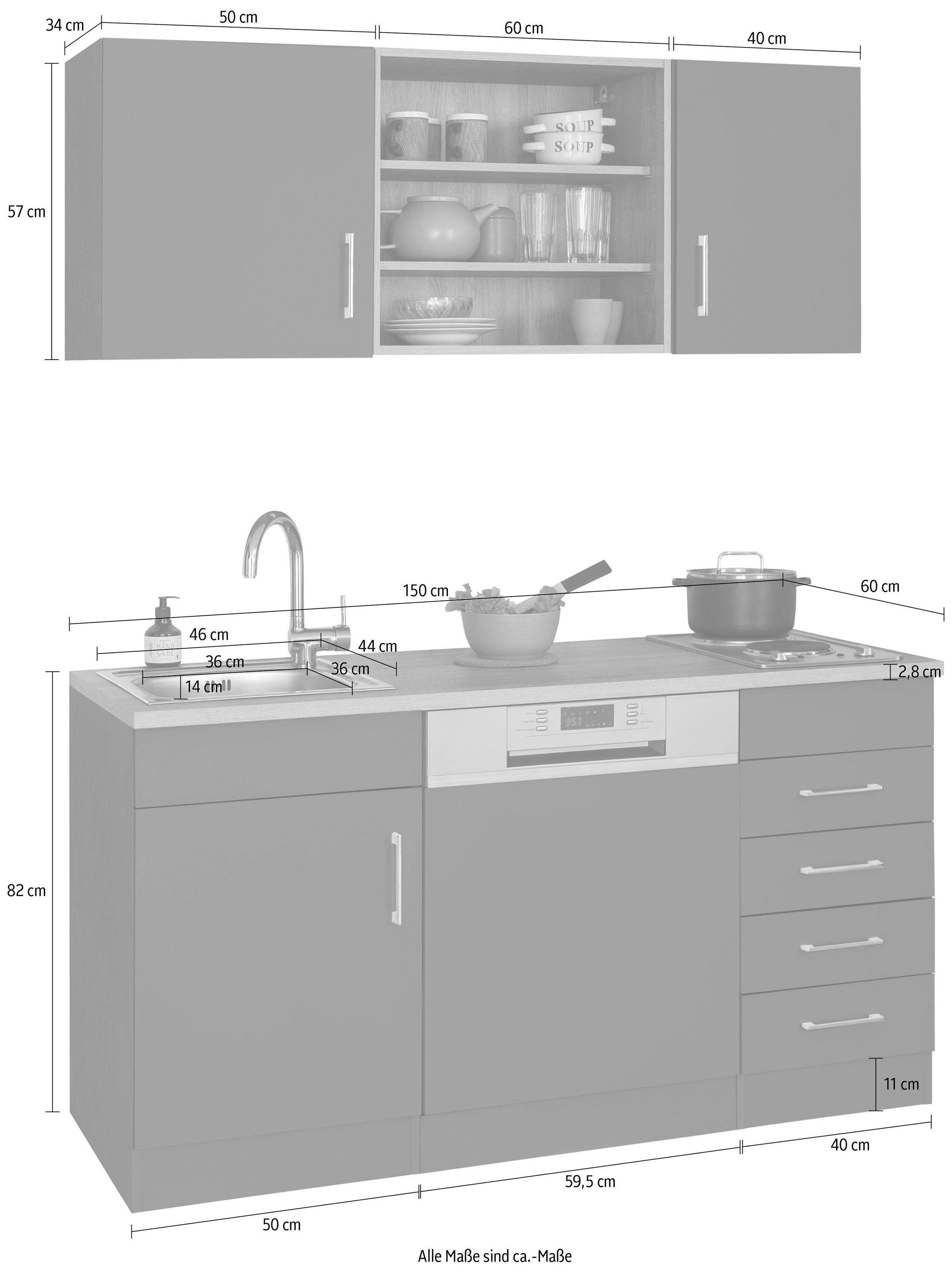 HELD MÖBEL Pantryküche »Mali«, Breite 150 cm, mit E-Geräten