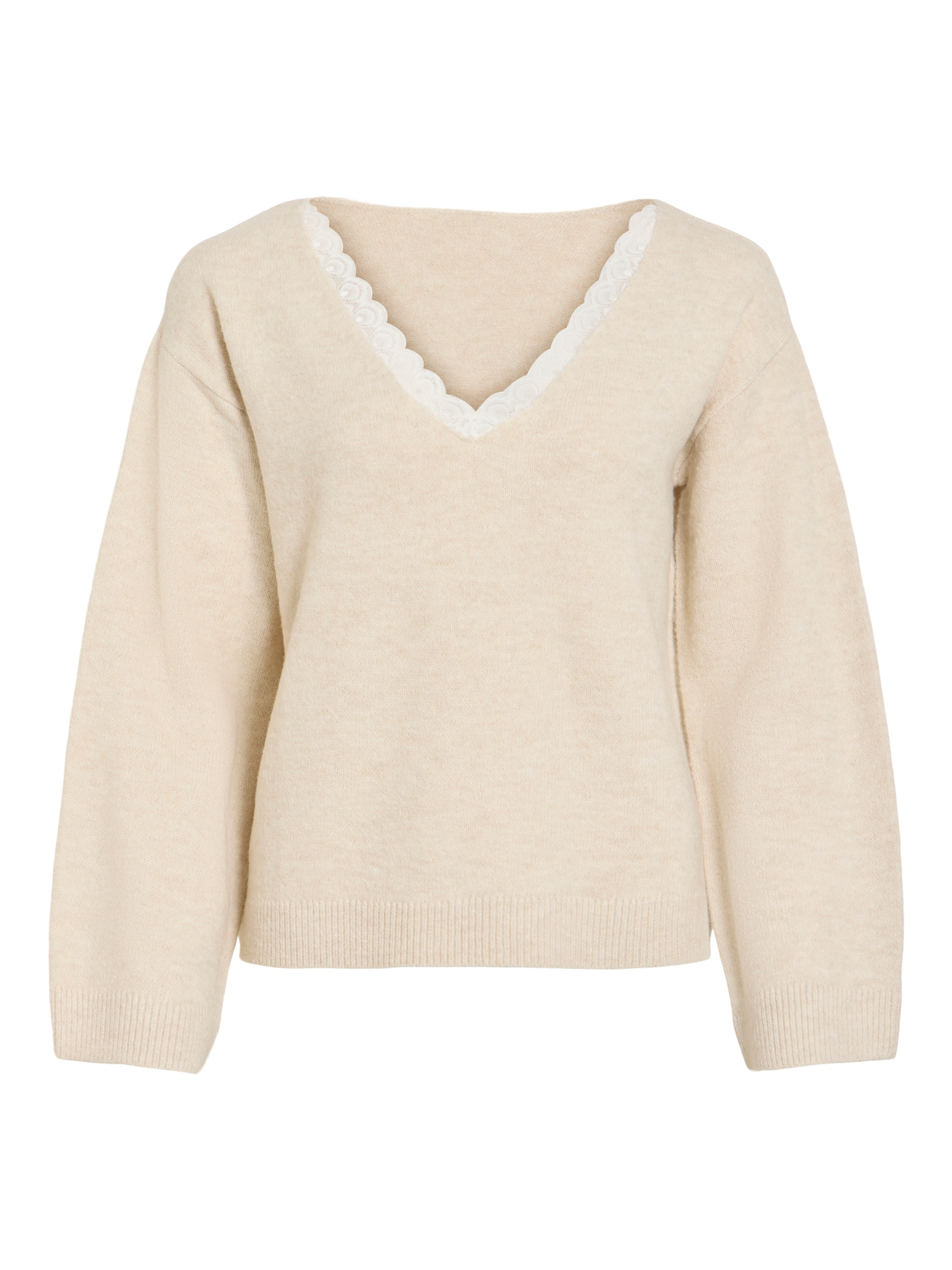 Vila V-Ausschnitt-Pullover »VILIGA L/S V-NECK REV LACE KNIT TOP-NOOS« Materialmix, Spitzen-Detail, regular fit