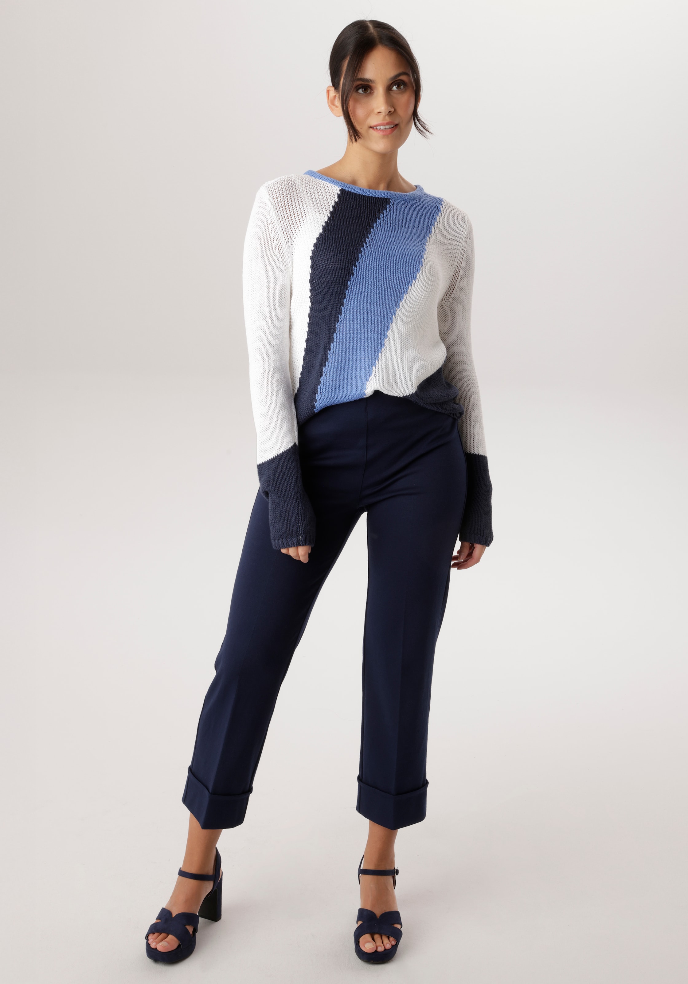 Aniston SELECTED Strickpullover mit Rollkante am Rundhalsausschnitt - NEUE KOLLEKTION