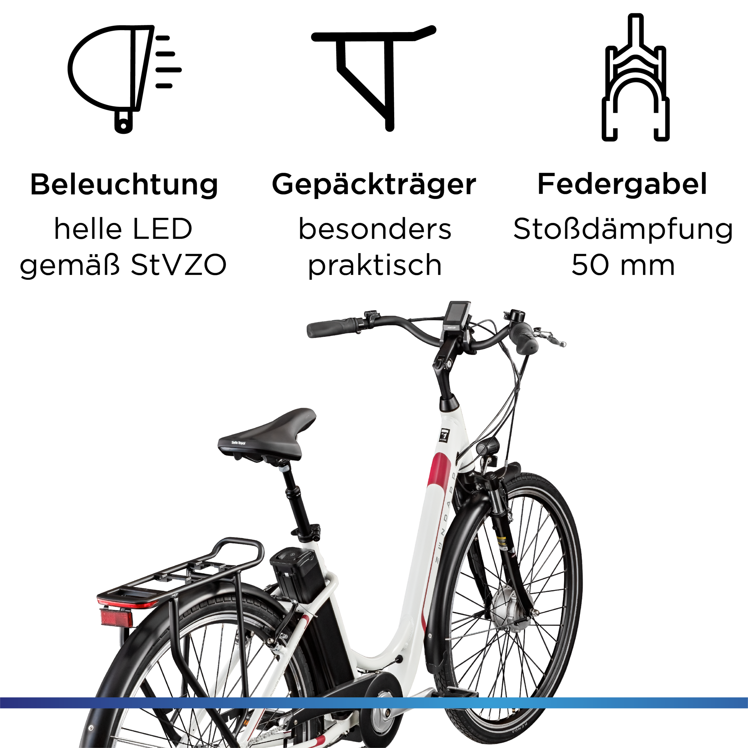 Zündapp »Z517« 7 Gang Nabenschaltung Frontmotor 250 W E Bike Damenfahrrad 28 Zoll 155 - 190 cm mit 7 Gang Nabenschaltung