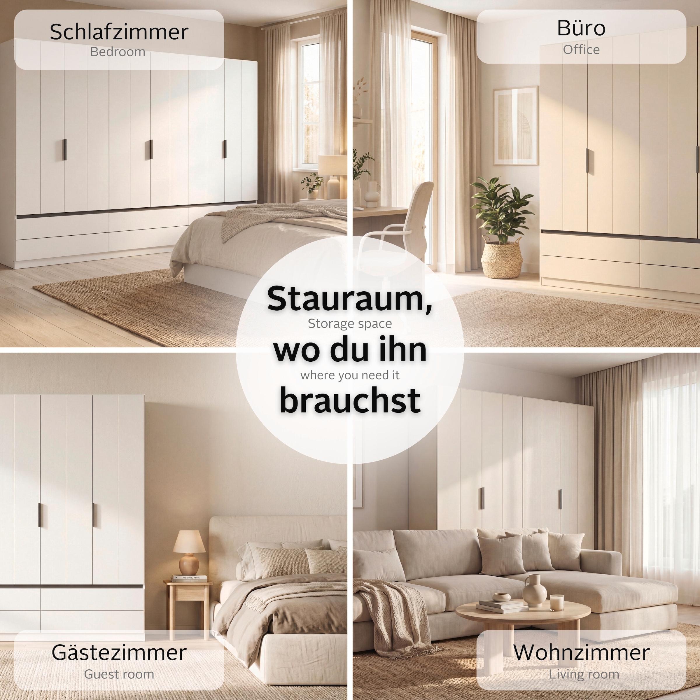 OTTO home Kleiderschrank »Schrank Garderobe ARVEN Breiten 181/226/271cm« 3 verschiedene Ausstattungen BASIC/CLASSIC/PREMIUM (inkl. SOFT-CLOSE),  puristisches Design in Plankenoptik mit Metallgriffen MADE IN GERMANY