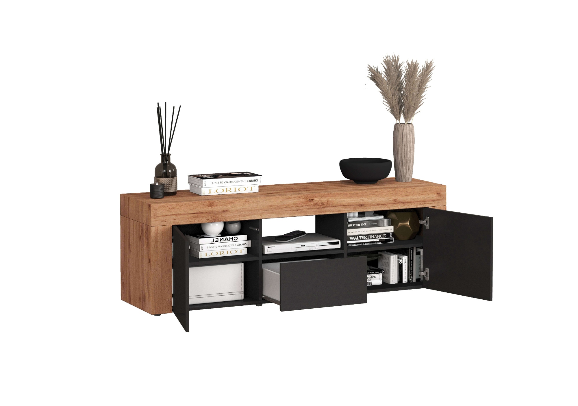 INOSIGN Lowboard »CHRONOS Breite 155 cm mit 2 Türen, 1 Schublade,1 offenes Fach«, (1 St.), TV-Board, Sideboard niedrig, Grifflos mit Push to Open 'Made in Italy'