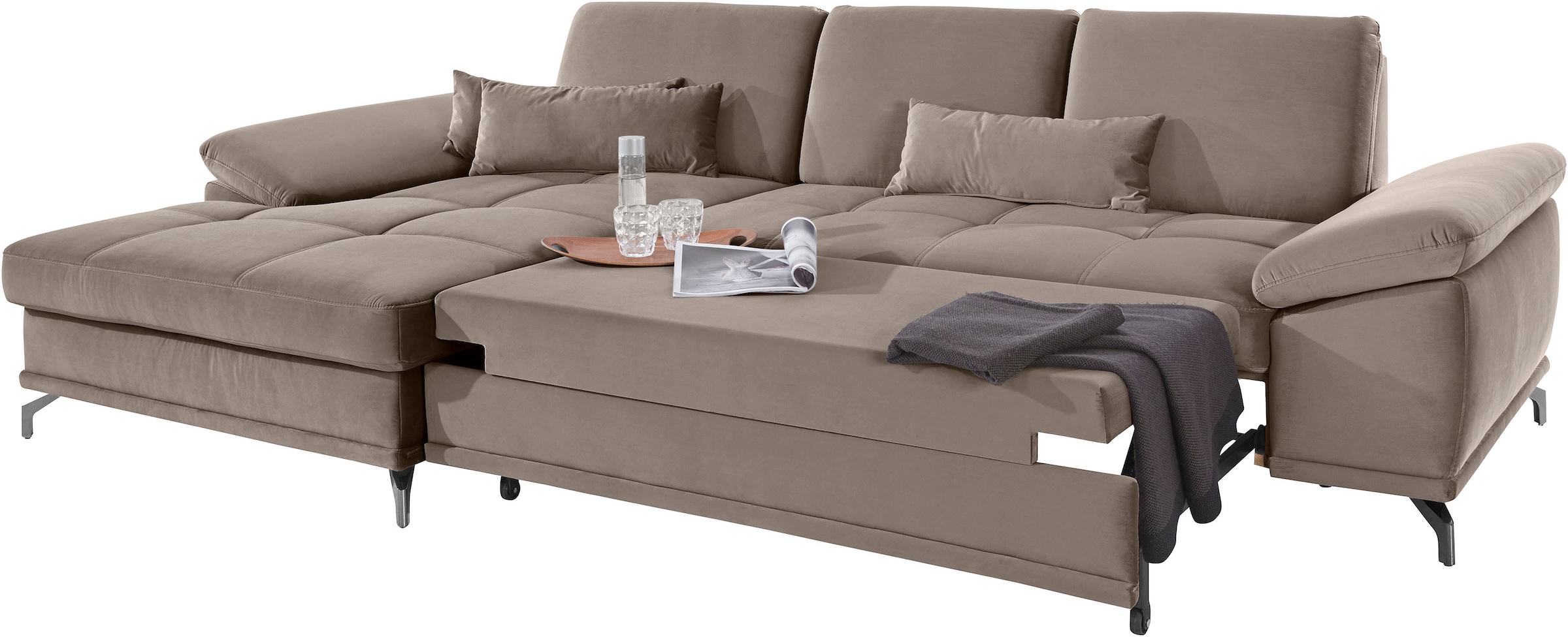 Places of Style Ecksofa Costello, mit Sitztiefenverstellung und Armlehnfunktion, incl. 3 Nierenkissen