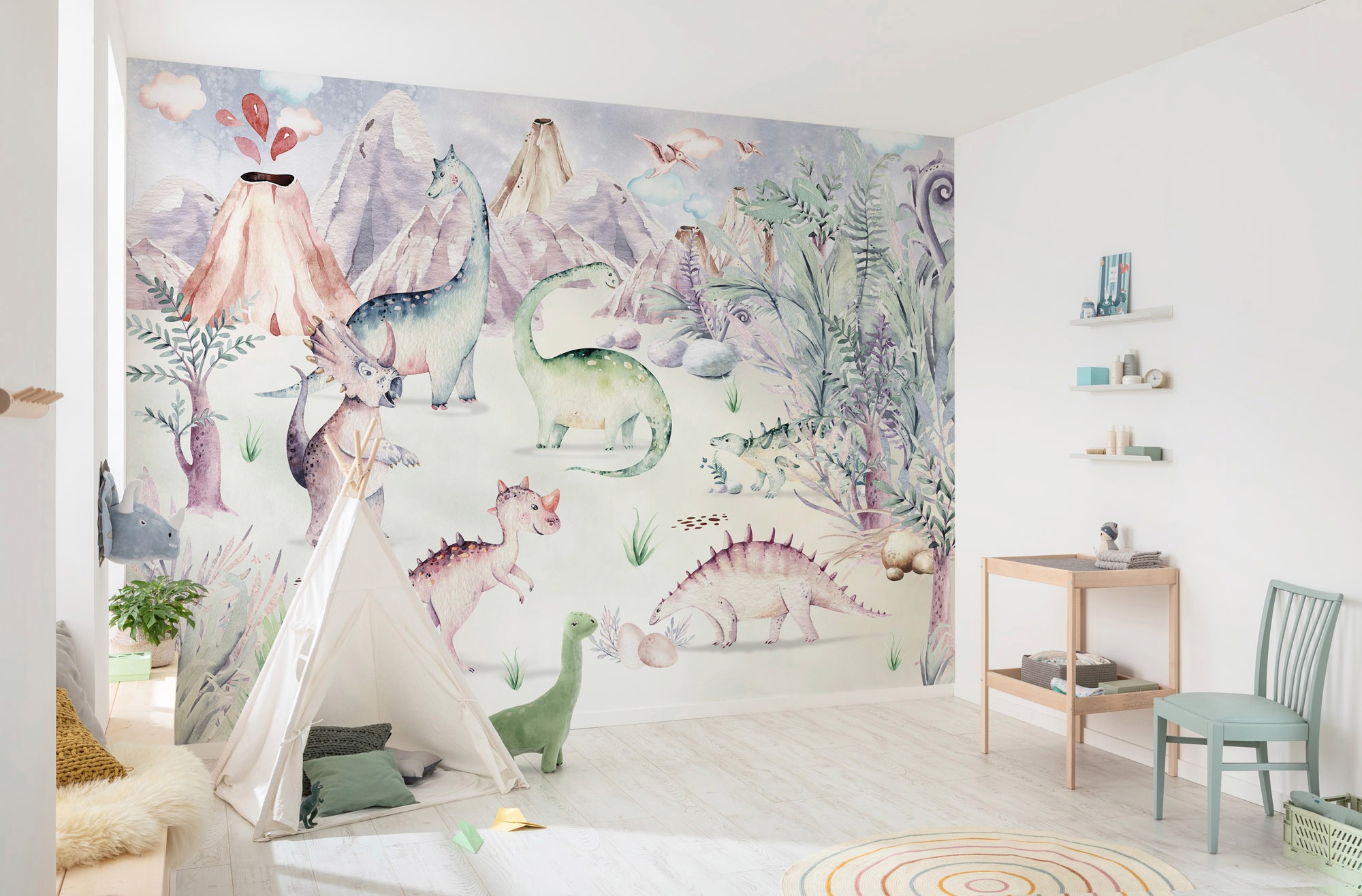 Komar Vliestapete »Digitaldruck Vlies - Dino Playground - Größe 400 x 280 cm«, bedruckt, Kinderzimmer