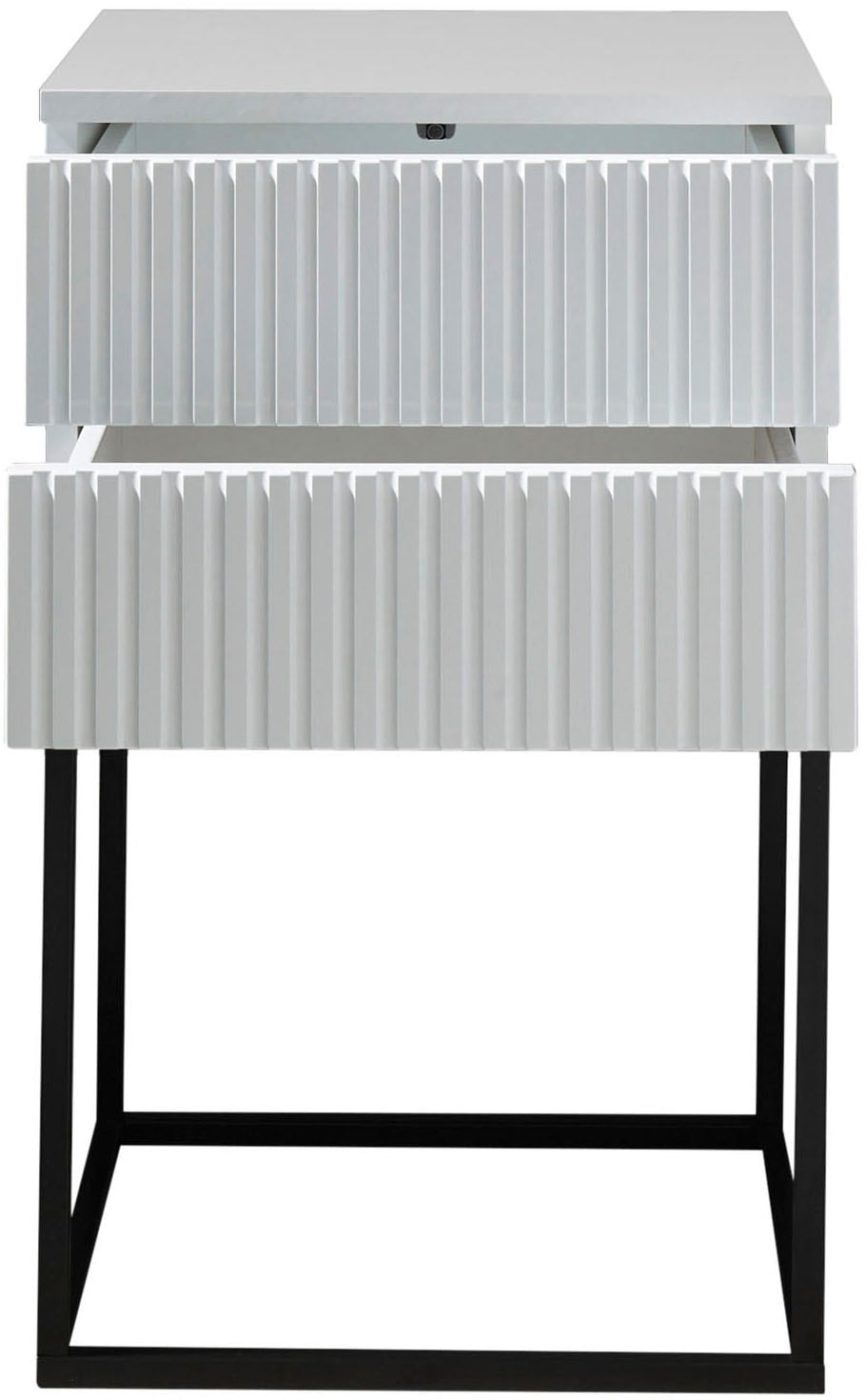 Schlafkontor Nachtkommode »Marle Nachtkonsole, Nachtkästchen auf Metall-Fußgestell« Schubkasten in Rillenoptik auf schwarzem Metallgestell