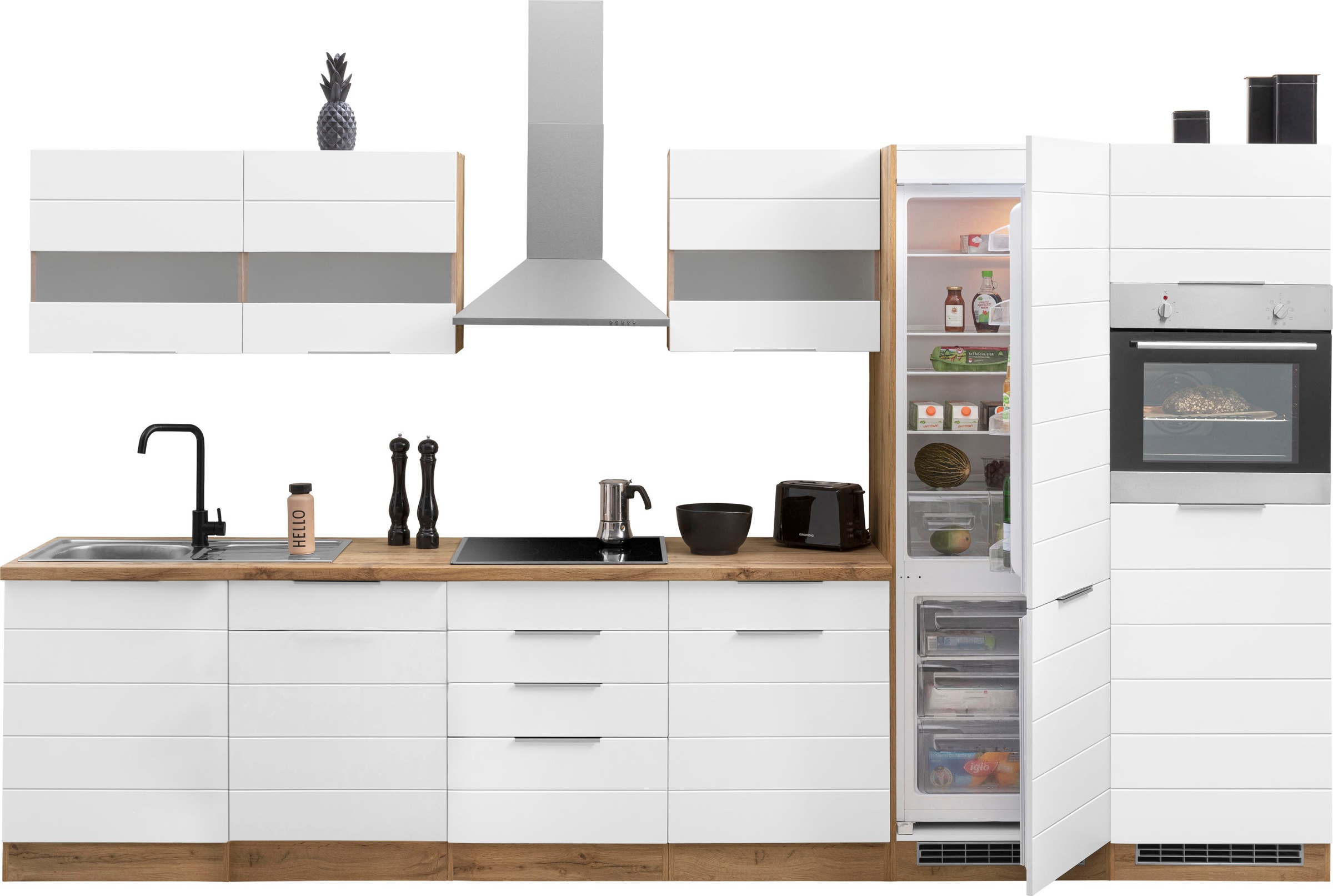 KOCHSTATION Küchenzeile »KS-Luhe«, 360 cm breit, wahlweise mit oder ohne E-Geräten, gefräste MDF-Fronten