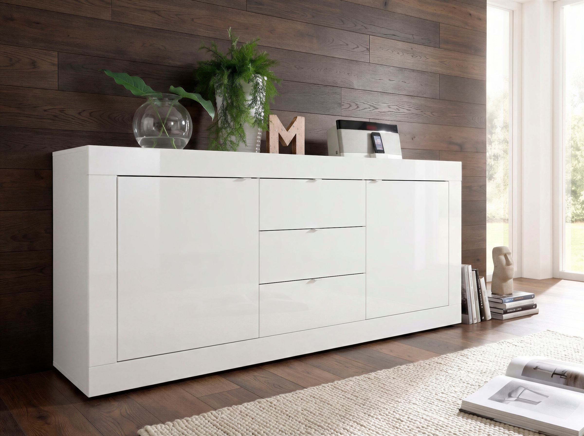 Home affaire Sideboard »Basic Breite 210 cm, Kommode 2 Türen, 3 Schubkästen, Anrichte,« Metallgriff, moderne Rahmenoptik, viel Stauraum, Farbauswahl