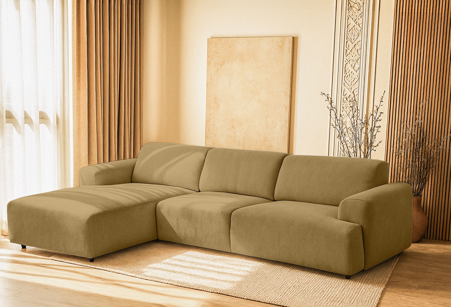 andas Ecksofa »Linkka, Breite 301 cm«, L-Form, in einem weichen Chenille-Stoff, mit Wellenunterfederung