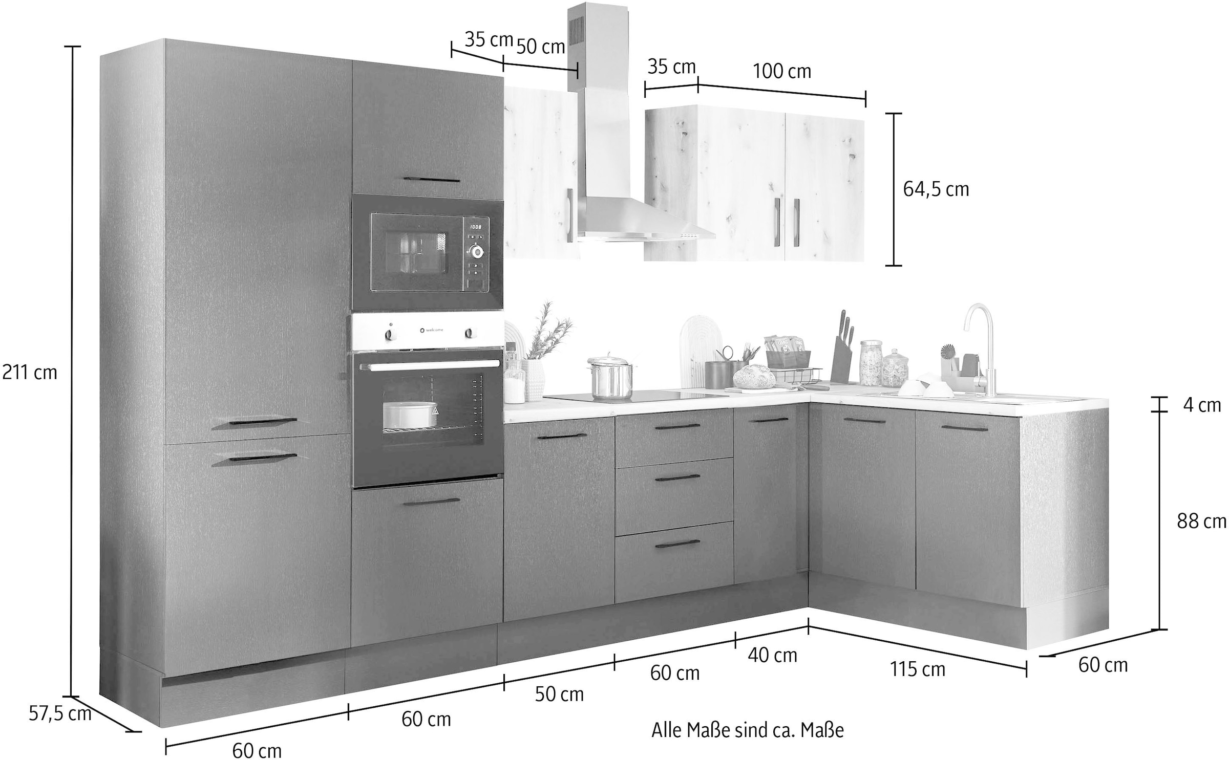 BASIC by Balculina Winkelküche »Turin«, Stellbreite 330x175 cm, wahlweise mit E-Geräten