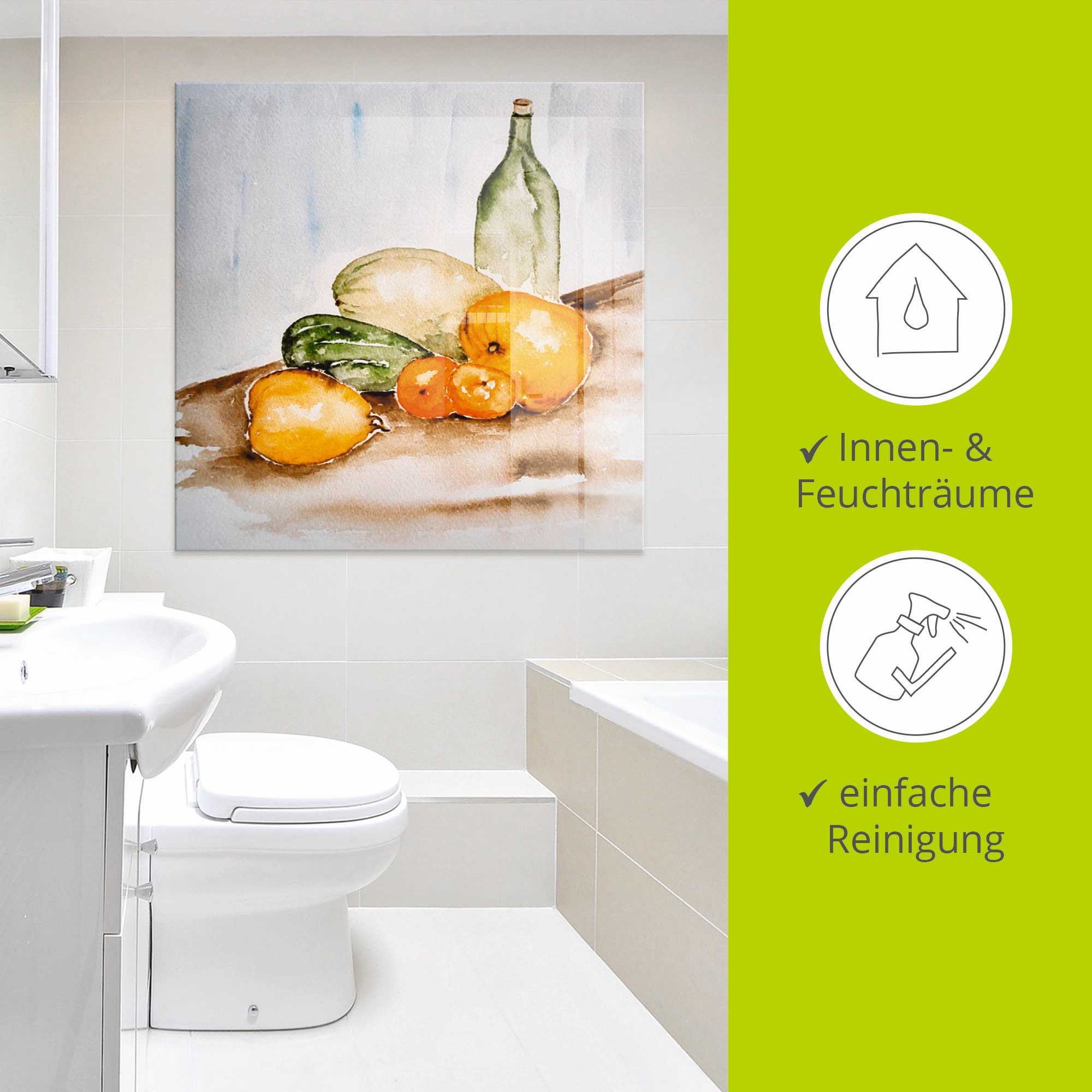 Artland Glasbild »Obst und Gemüse Aquarell«, Lebensmittel, (1 St.), in verschiedenen Größen