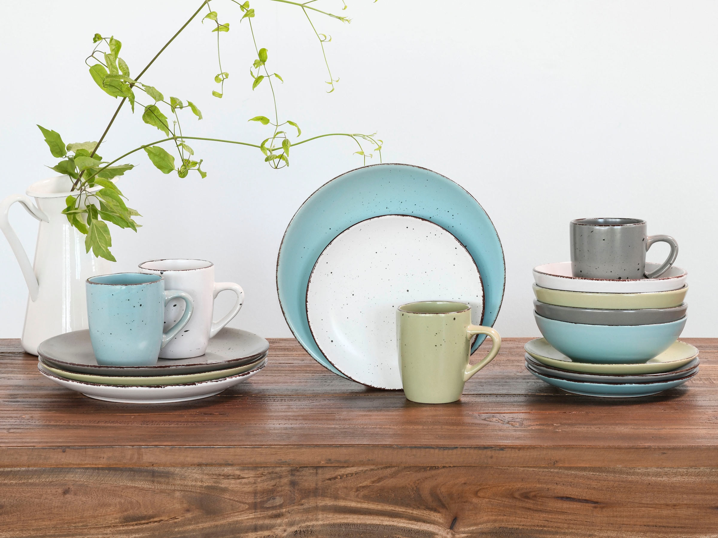 CreaTable Kombiservice »Geschirr-Set Fashion«, (Set, 16 tlg., Kaffeeservice und Tafelservice im Set, für 4 Personen), Service, Vintage-Look, 16 Teile, für 4 Personen