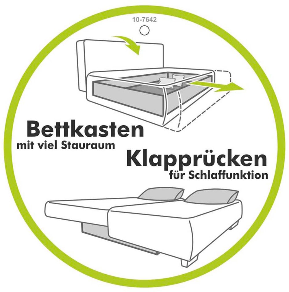 Jockenhöfer Gruppe Schlafsofa »Folda, Dauerschläfer, Breite 206 cm, Liegefläche 181x198 cm« mit Bettfunktion und Bettkasten/Stauraum