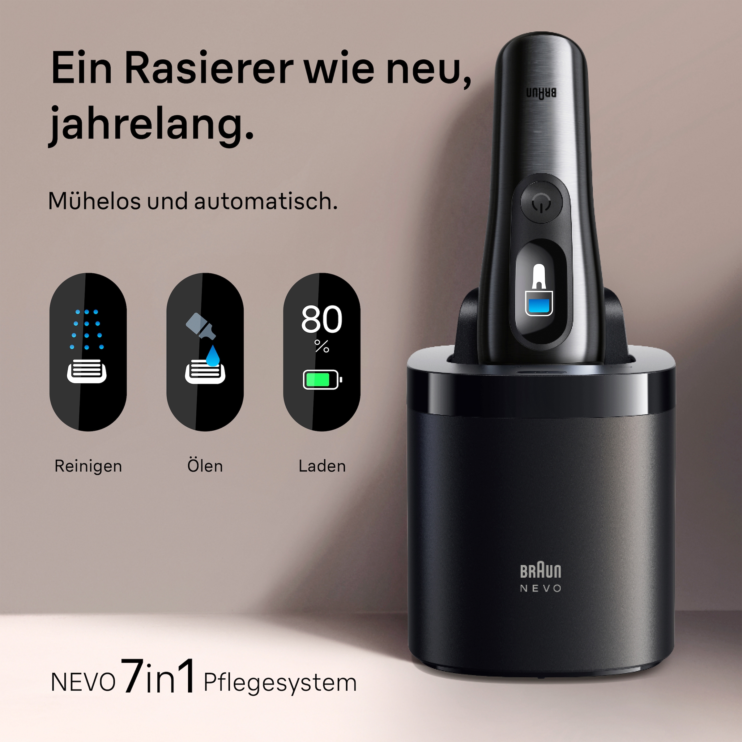 Braun Elektrorasierer »NEVO 17000cc« SmartClean-Plus-Reinigungsstation integrierter Präzisionstrimmer AeroTouch, Smart Display, 7-in-1 Care System, Lade-Reiseetui, Silber