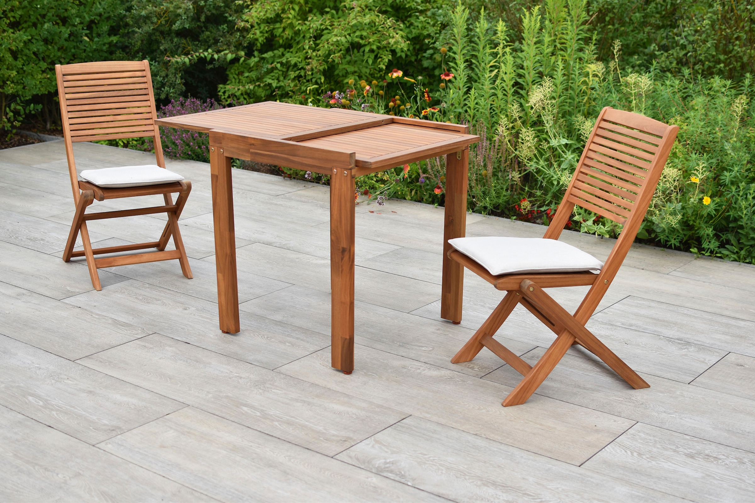 MERXX Balkonset »Bali« Set, 5 tlg. inkl. 2 Klappstühle, 2 Sitzkissen, 1 Balkonausziehtisch