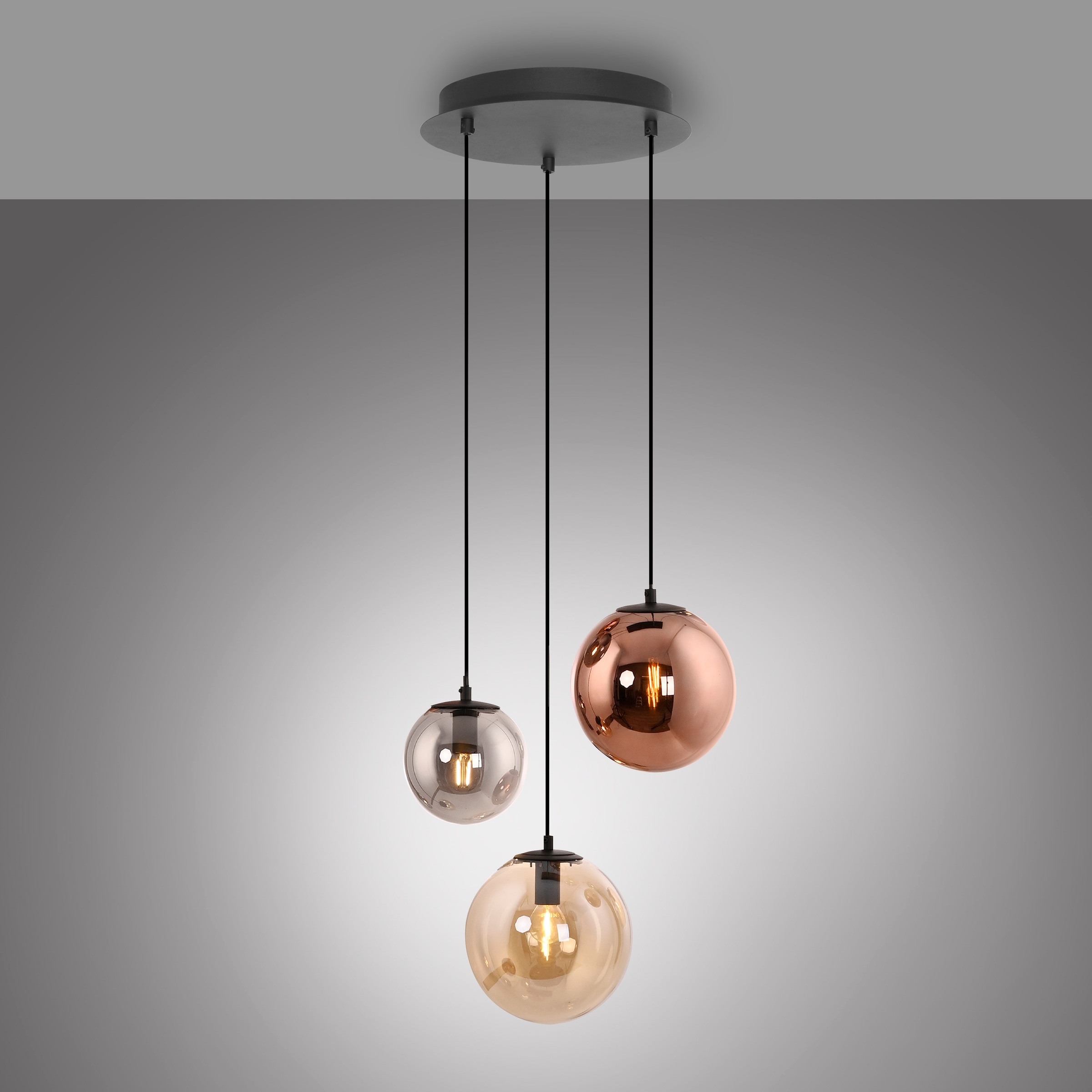 JUST LIGHT Pendelleuchte »SHINY« E14 1 Stk. Exklusive E14, höhenverstellbar, Kupfer-/Amber-/Rauchglas verspiegelt