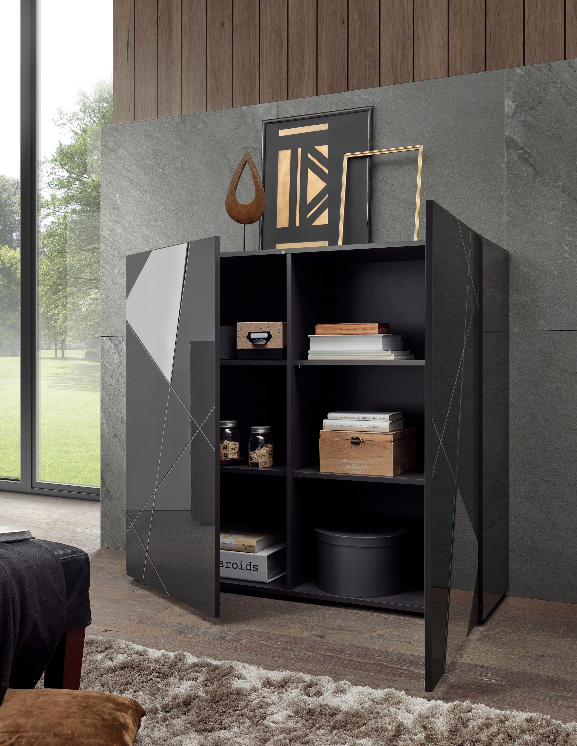 INOSIGN Highboard »Vittoria«, Breite 121 cm, Front mit Siebdruck und Spiegel