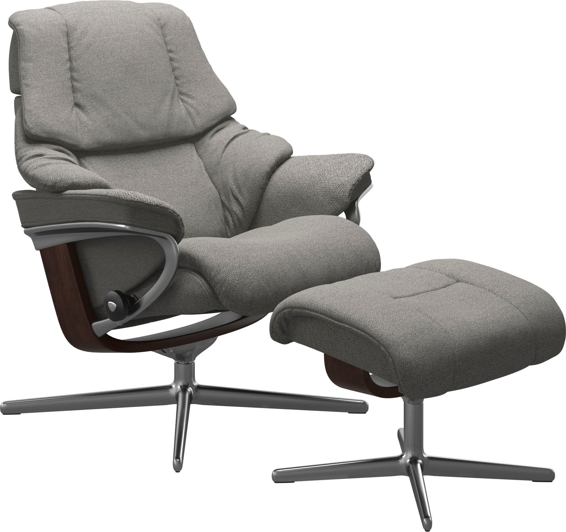 Stressless® Relaxsessel »Reno«, (Set, Relaxsessel mit Hocker), mit Hocker, mit Cross Base, Größe S, M & L, Holzakzent Braun