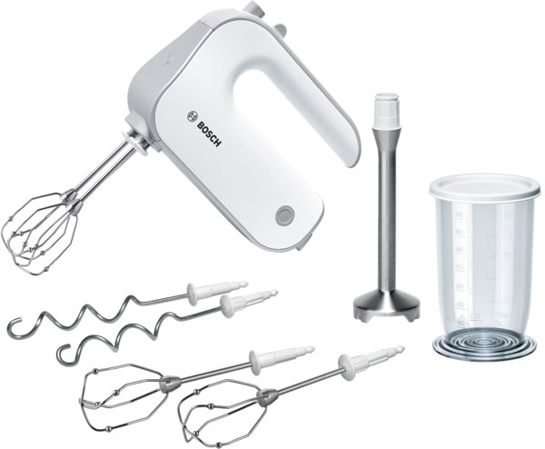 BOSCH Handmixer »Styline MFQ4075DE, 2x Rührbesen, Knethaken Edelst., Mixfuß, weiß«, 550 W, 5 Stufen, Turbotaste, Mixbecher, Made in Europe