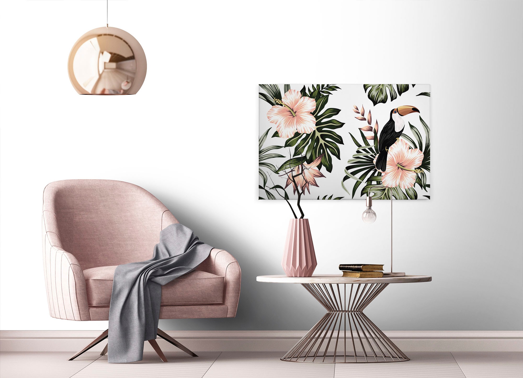 A.S. Création Leinwandbild »Toucan«, Kunst-Blumen-Kinder, (1 St.), Palmenblätter Hibiskus Dschungel Keilrahmen Leinwand-Bild Wohnzimmer