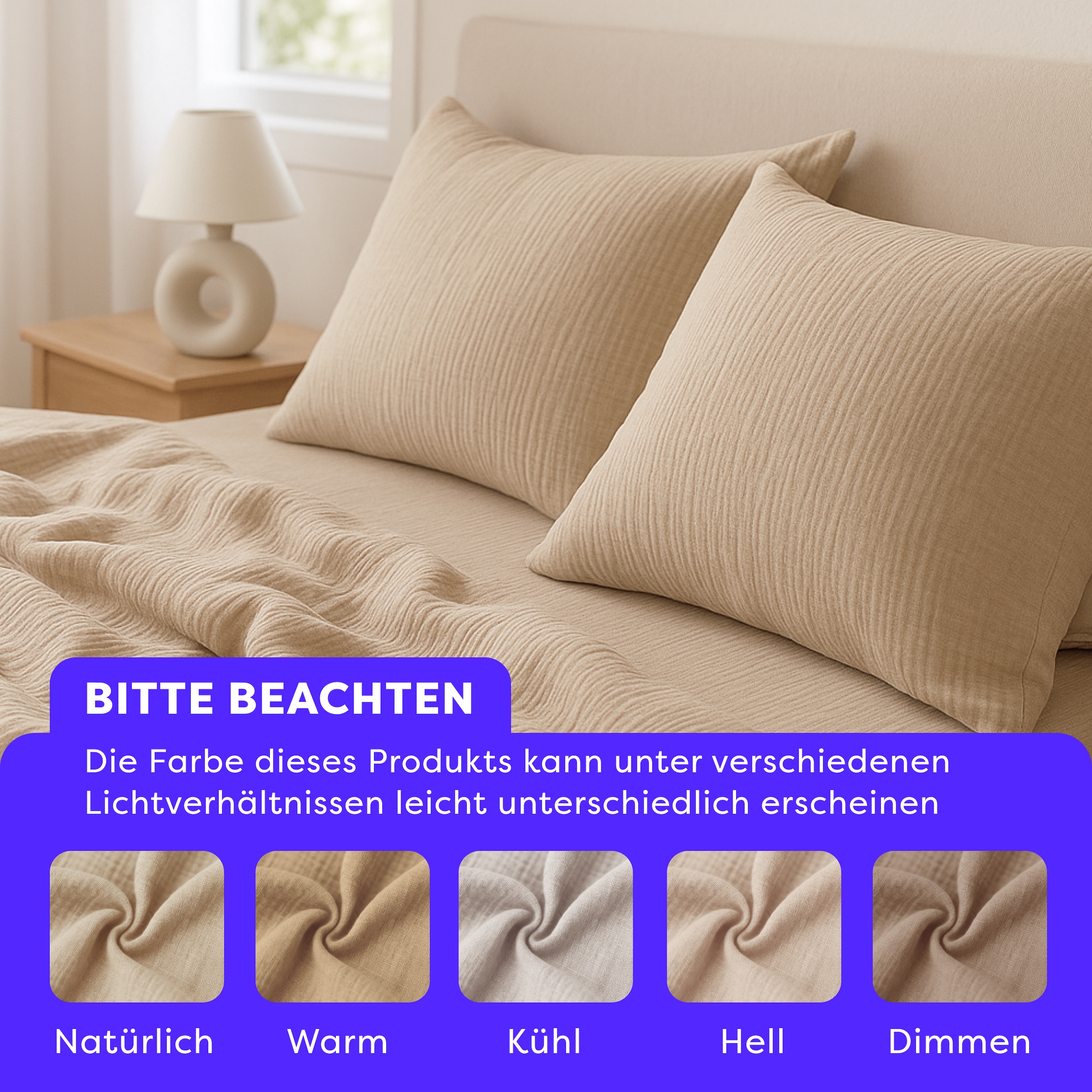 Wolkenfeld Bettwäsche »Wolkenfeld Premium Musselin mit Reißverschluss« 2 tlg. tlg. aus 100% Baumwolle – Atmungsaktiv & Weich – inkl. Kissenbezug 80x80