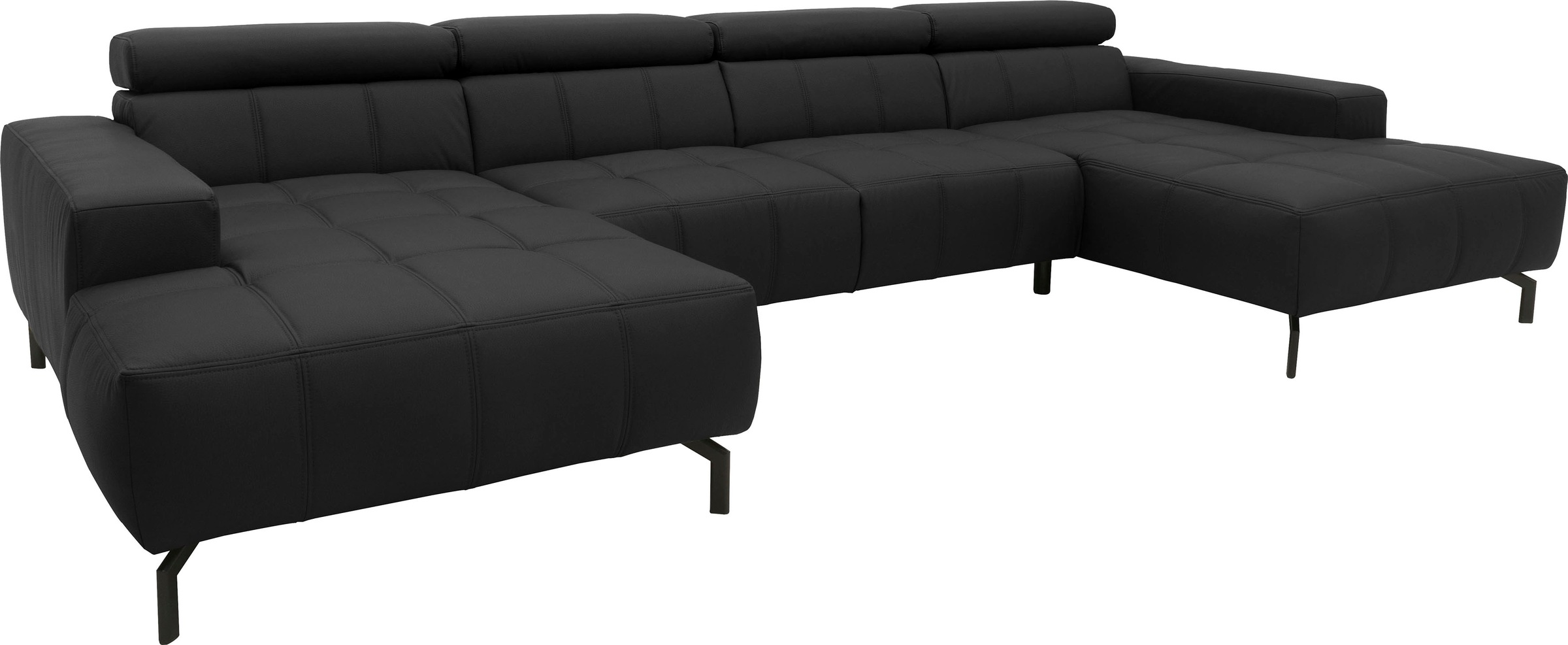 DOMO collection Wohnlandschaft »Cunelli tolle Sitznähte als Designelement, fester Sitzkomfort, U-Form«, wahlweise mit Kopfteilverstellung, bodenfrei