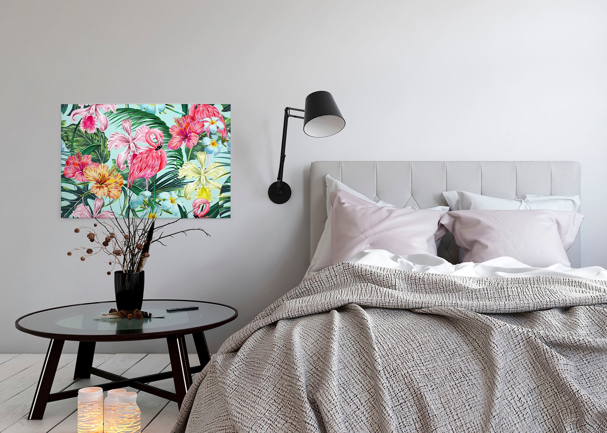 A.S. Création Leinwandbild »Flamingo Art«, Kunst-Blumen-Kinder, (1 St.), Dschungel Keilrahmen Flamingo Exotisch Hawaii Leinwand-Bild Wohnzimmer