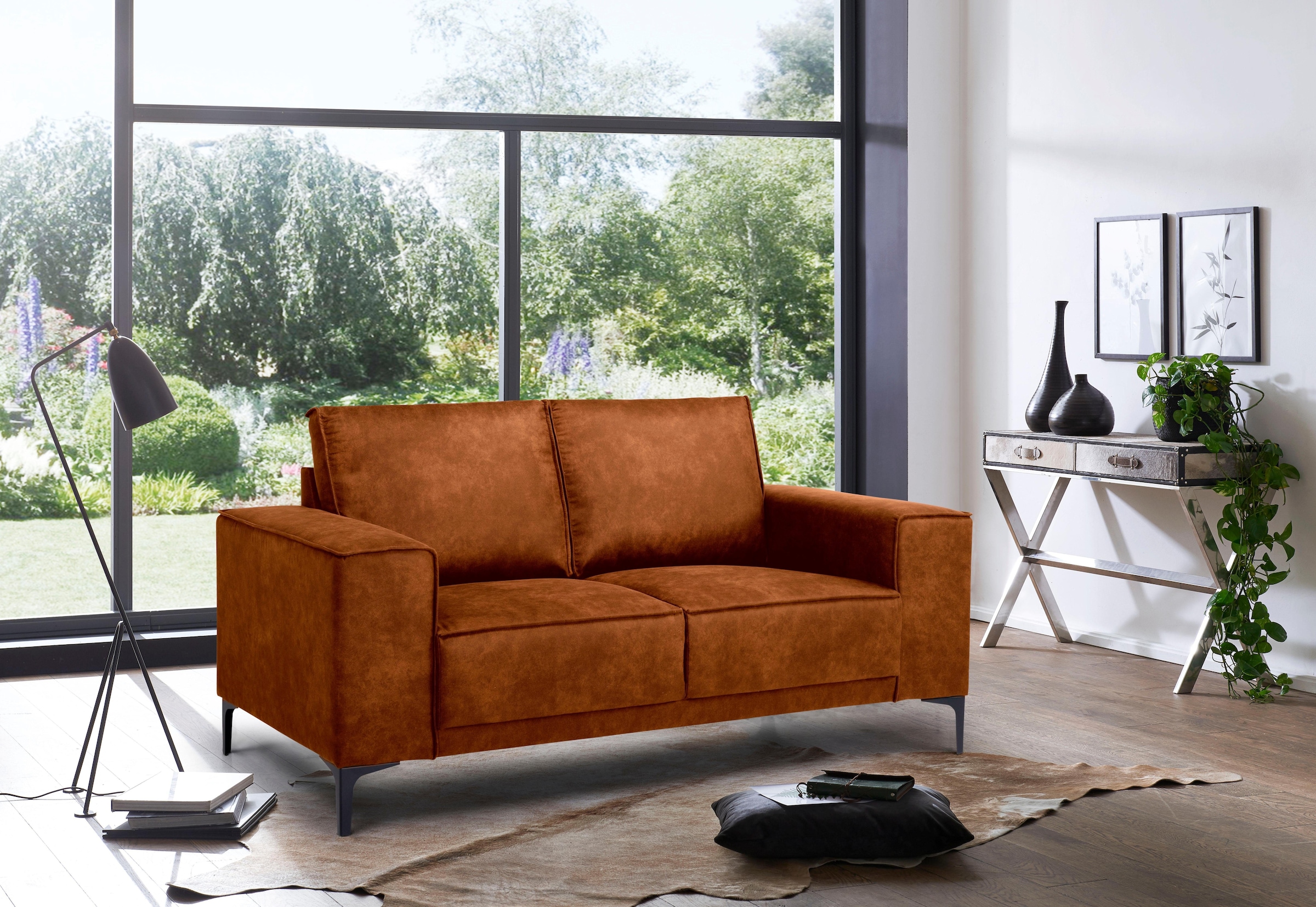 Places of Style 2-Sitzer »Kompaktsofa Oland, Struktur, Flachgewebe, Luxus-Microfaser, Boucle«, 164 cm, Wellenunterfederung, Skandi-Design, Metallfüße