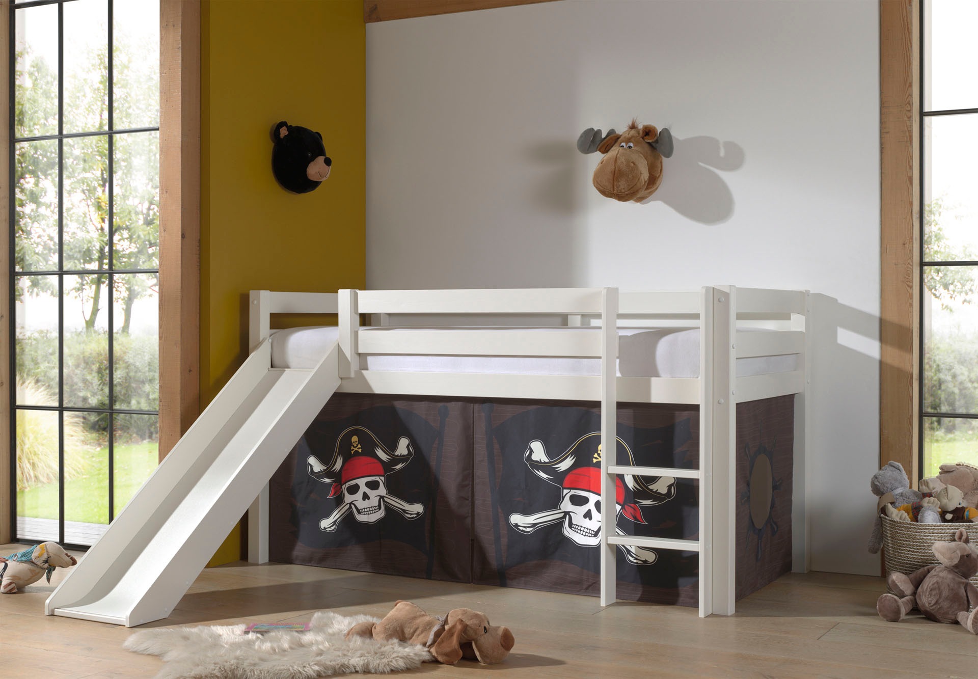 Vipack Spielbett "Pino, Kiefer massiv, mit Rolllattenrost u. Textil-Set, Ma günstig online kaufen