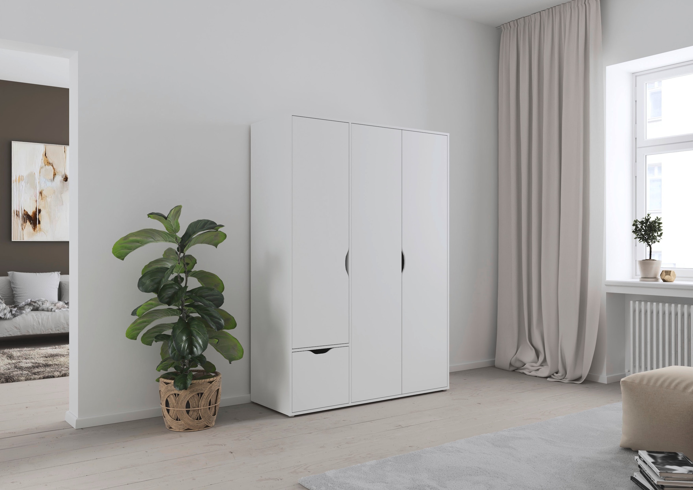 rauch Drehtürenschrank »Kleiderschrank Schrank Garderobe Wäscheschrank NARAI mit Schubladen«, (in 3 verschiedenen Ausstattungen BASIC/CLASSIC/PREMIUM), Griffausfräsungen für eine grifflose Optik TOPSELLER MADE IN GERMANY