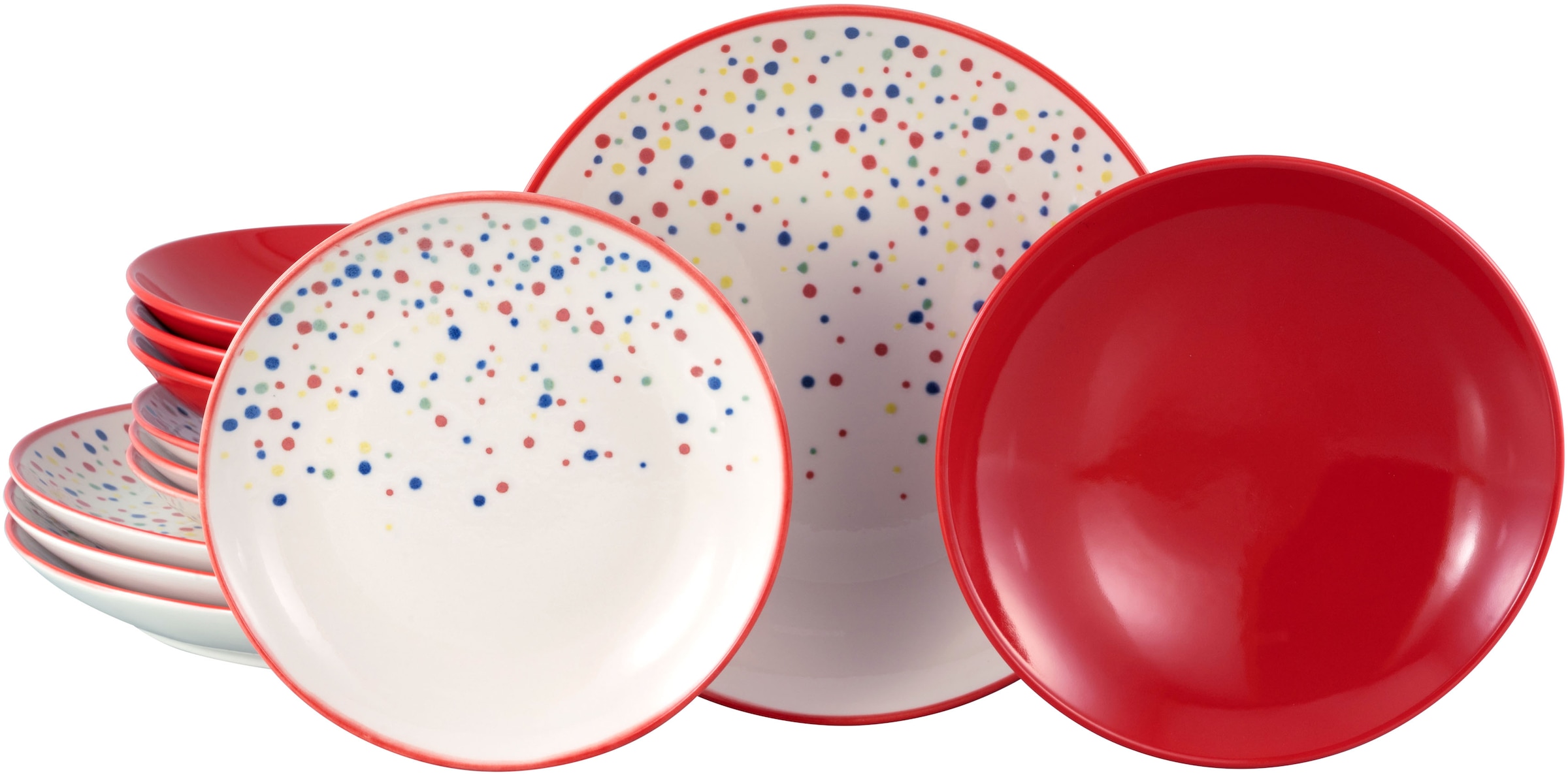 CreaTable Teller-Set »Joy, Tellerset 12-tlg.« Unregelmäßige bunte Punkte, G günstig online kaufen