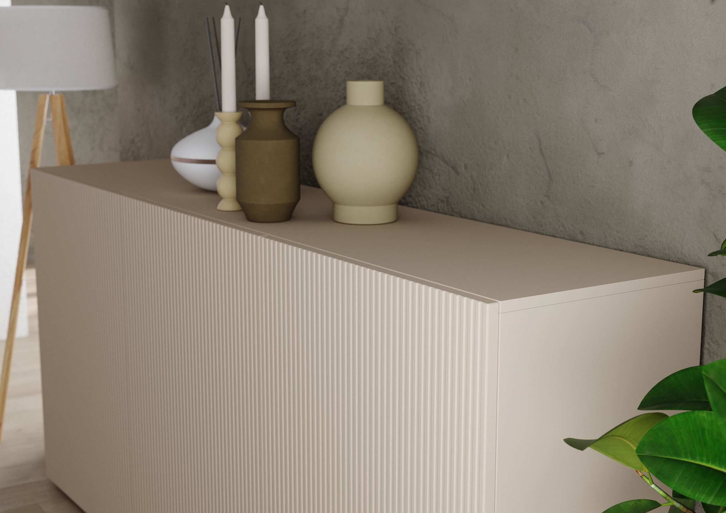 INOSIGN Sideboard »Rio Breite 181 cm, Kommode mit 3 Türen, Anrichte,«, geriffelte Front, modern u. elegant, viel Stauraum