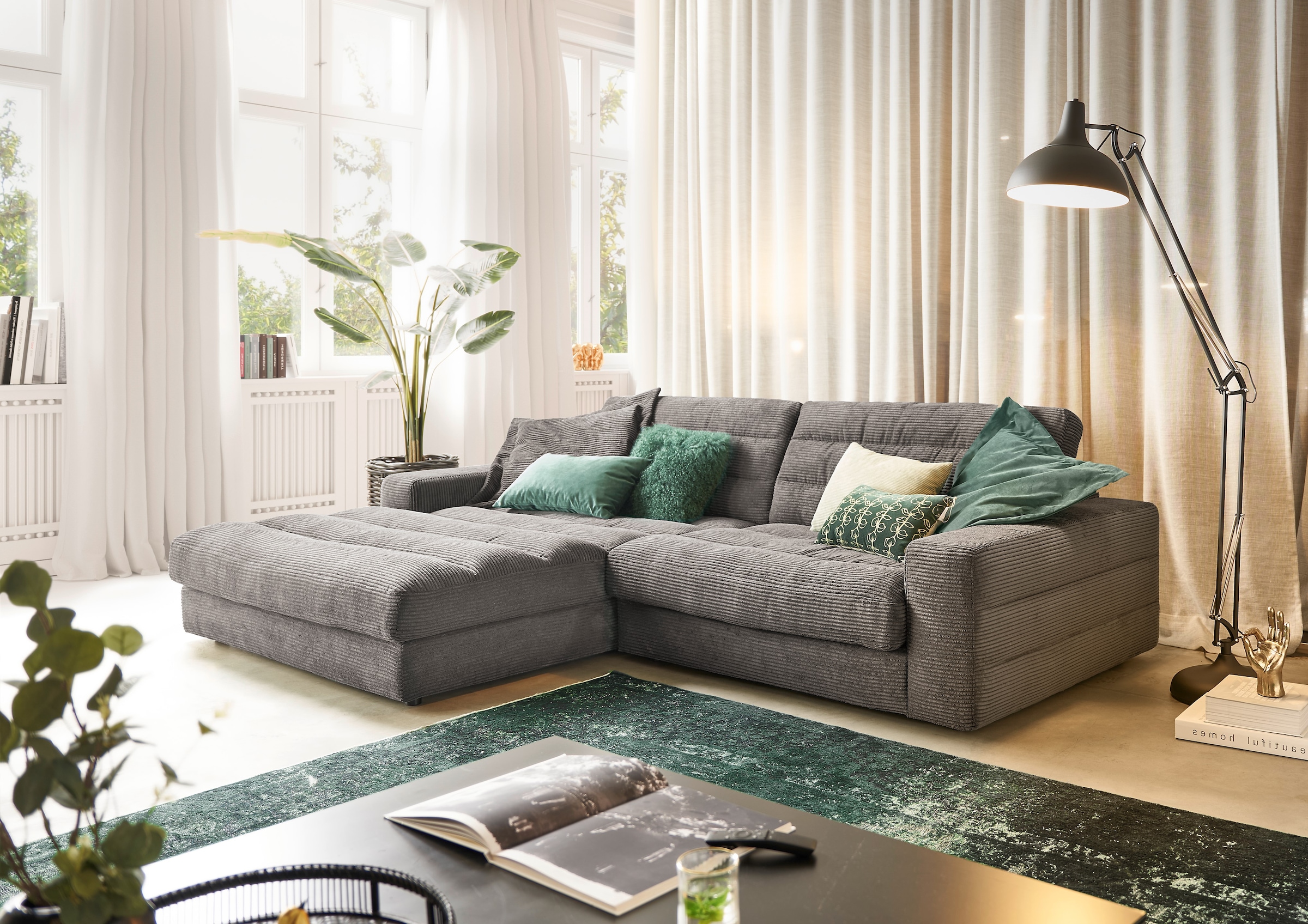 3C Candy Ecksofa »Stripes Mega-Sofa, bequem und komfortabel, L-Form«, Lose Rückenkissen, mit feiner Quersteppung, Cord-Bezug