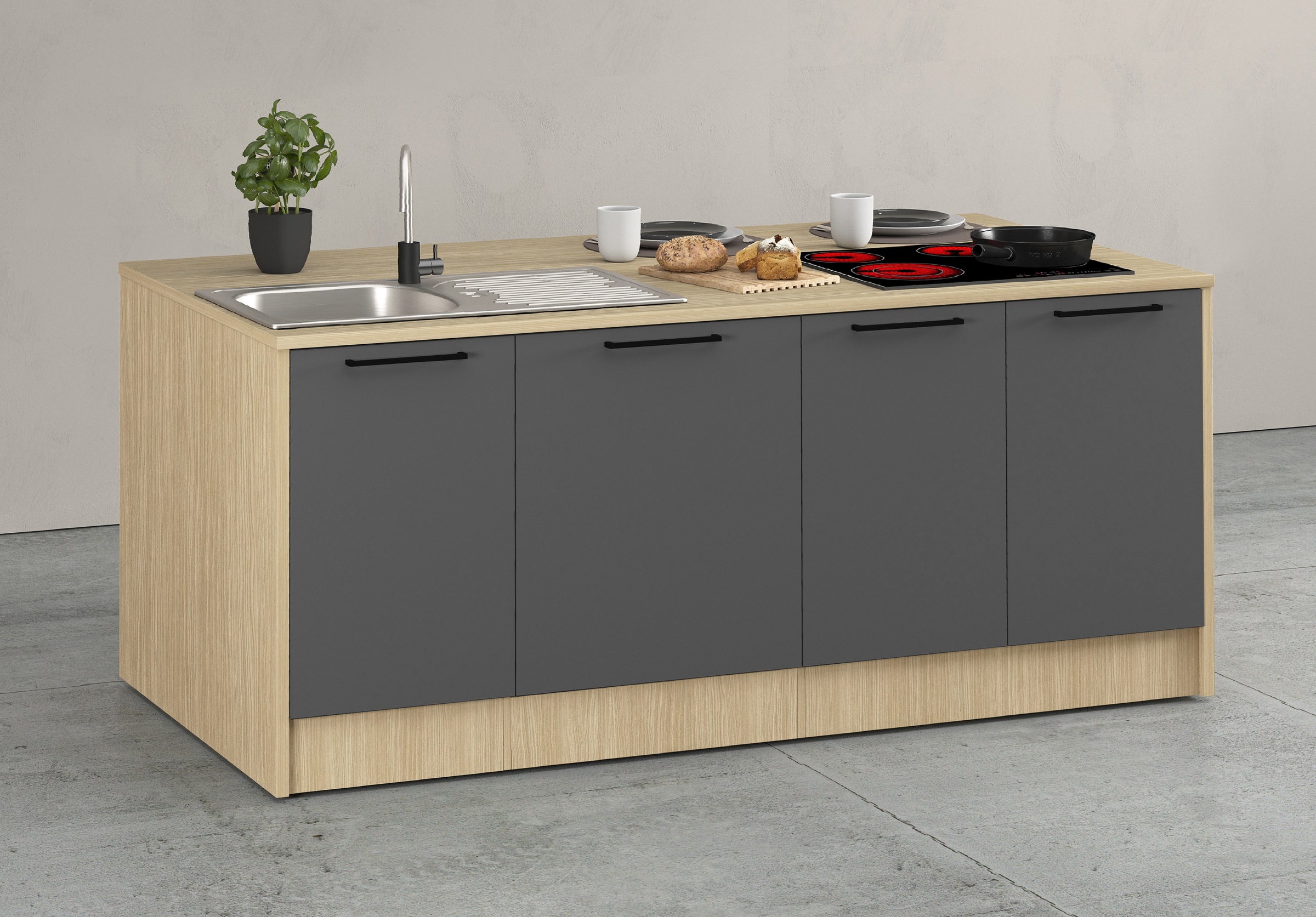 KOCHSTATION Kücheninsel »KS-Luna« Breite 200 cm, wahlweise mit Hanseatic-E-Geräten