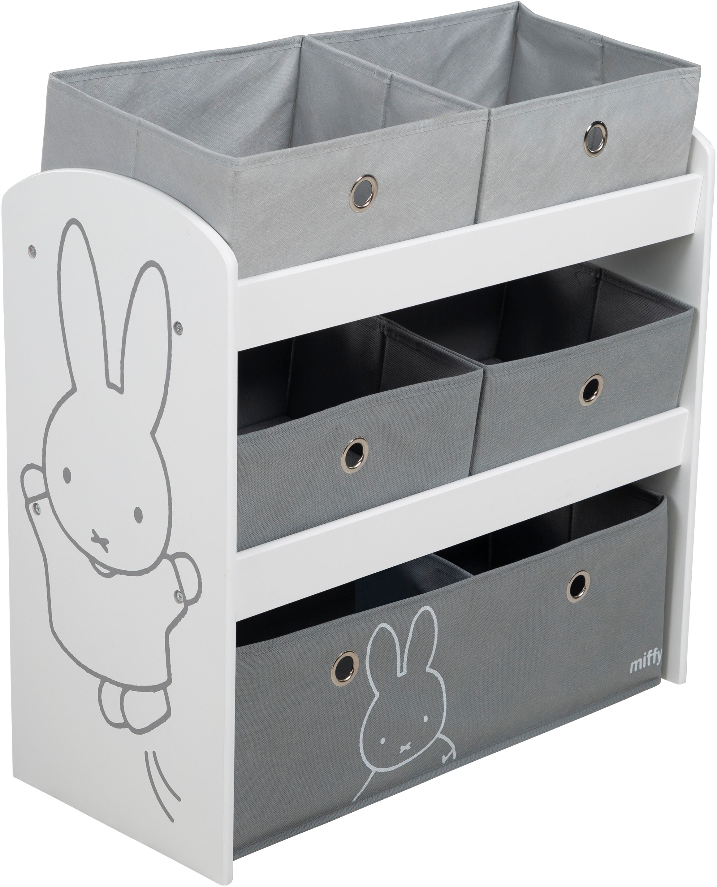 roba® Kinderregal »miffy®, grau«, inklusive 5 Stoffboxen in 2 Größen