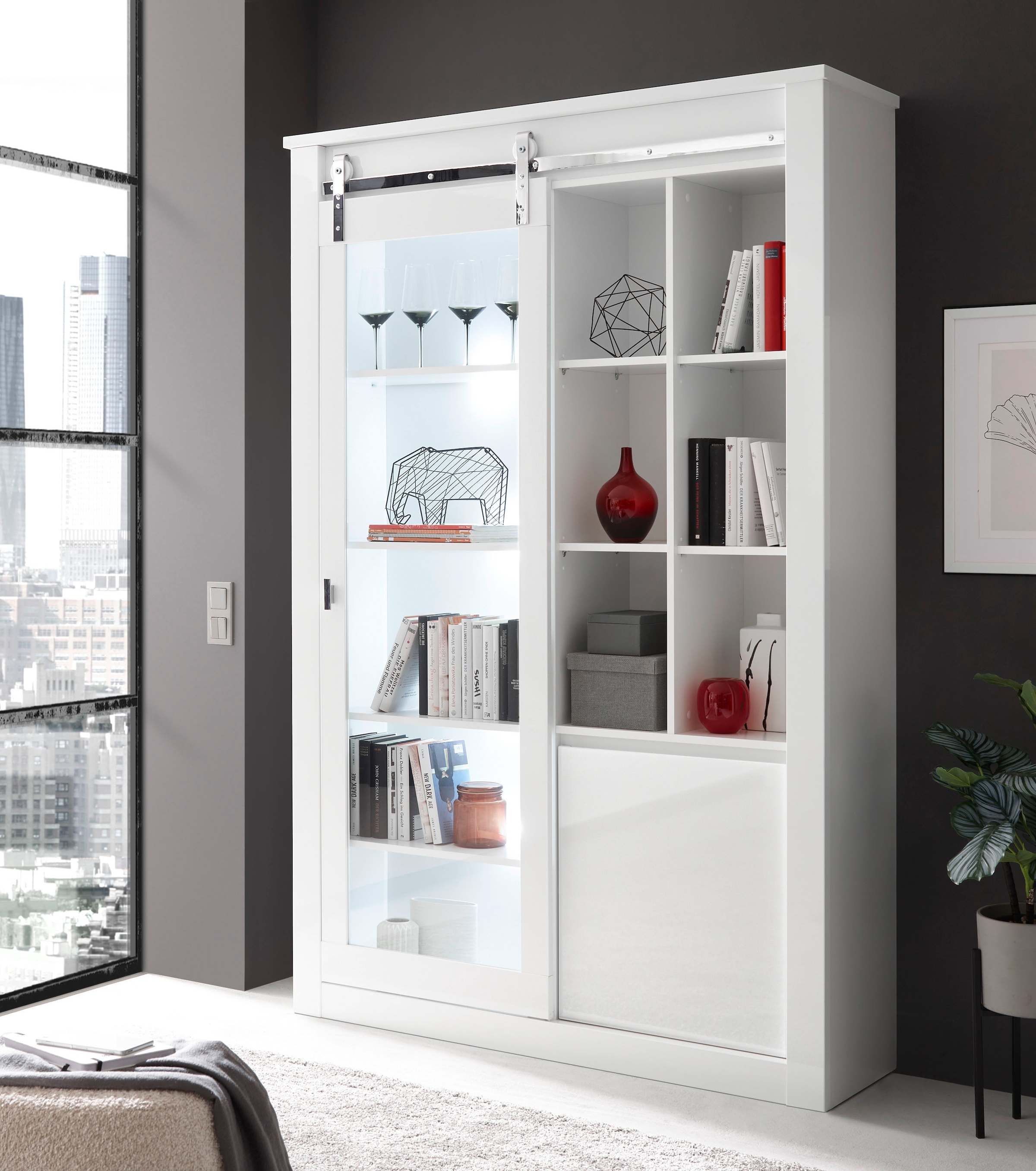 Home affaire Vitrine »Daytona, moderner Hochschrank, Glasvitrine in Weiß Hochglanz«