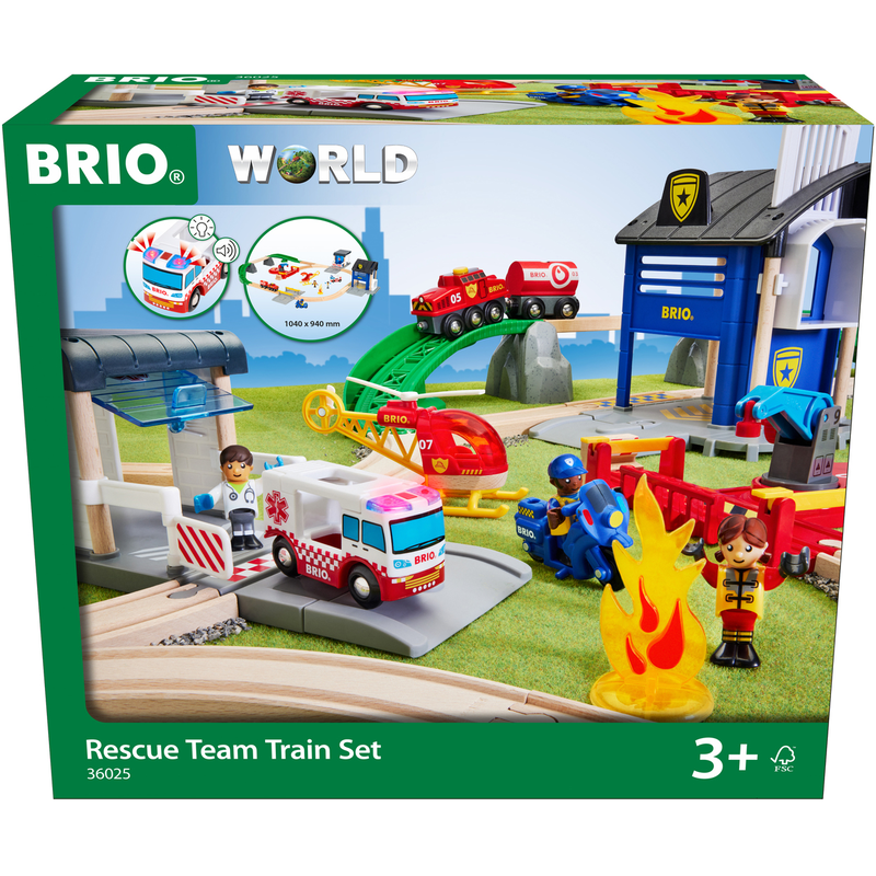 BRIO Spielzeugeisenbahn-Erweiterung »WORLD, Polizei und Feuerwehr Set Deluxe« mit Licht und Soundfunktion; FSC - schützt Wald bunt