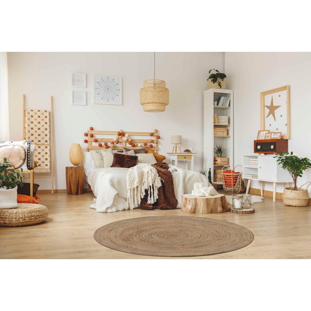 carpetfine Teppich »Nele«, rund, 6 mm Höhe, geflochtener Wendeteppich aus 100% Jute, in vielen Größen und Formen, quadratisch, rund, oval, Wohnzimmer, Schlafzimmer