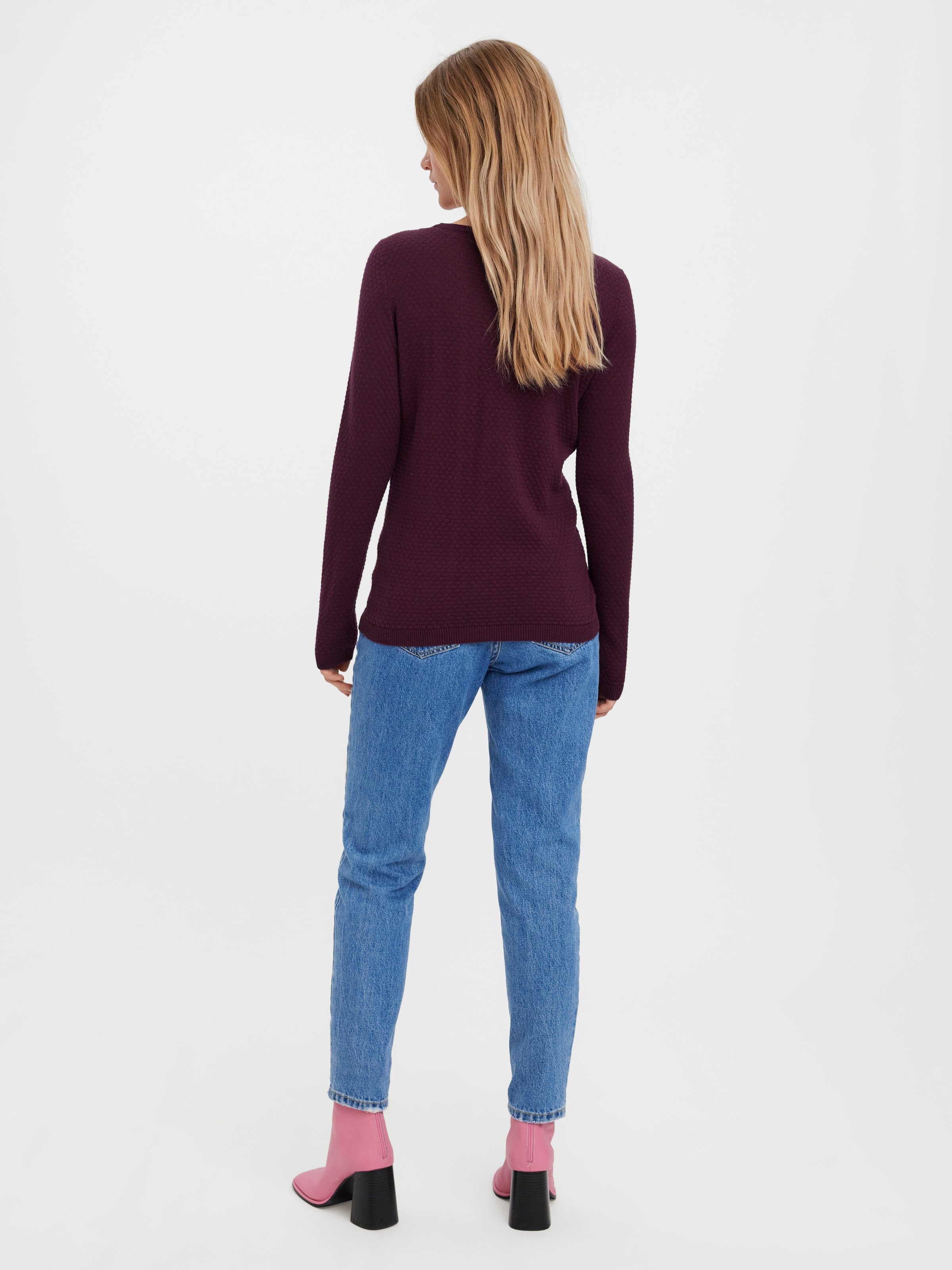Vero Moda Rundhalspullover »VMCARE STRUCTURE LS O-NECK BLOUSE« aus Bio-Baumwolle