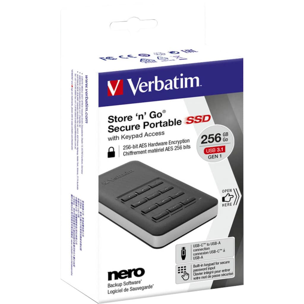 Verbatim externe SSD »Store 'n' Go Secure«, Anschluss USB 3.1 Gen-1