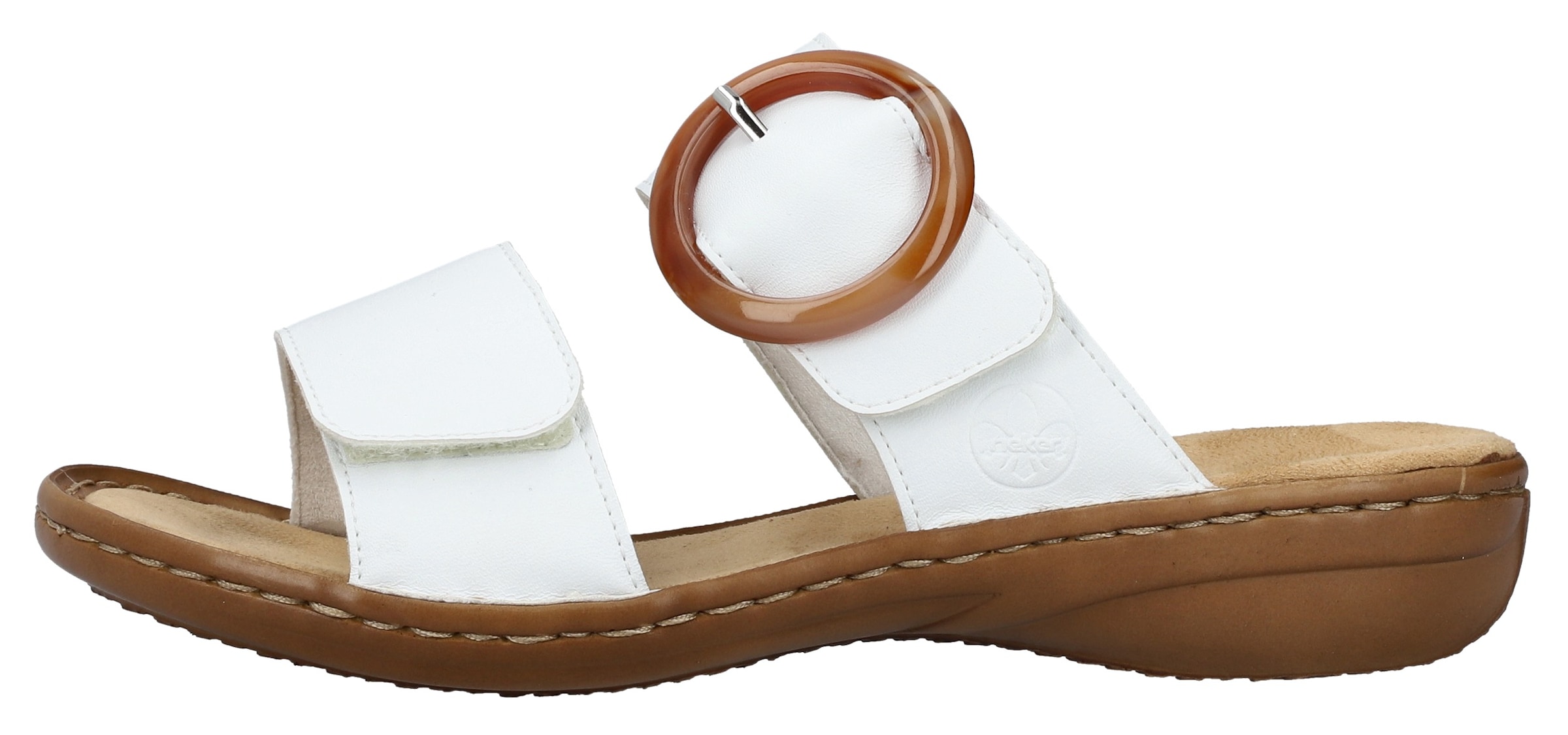 Rieker Pantolette, Keilabsatz, Sommerschuh, Schlappen mit großer Zierschnalle