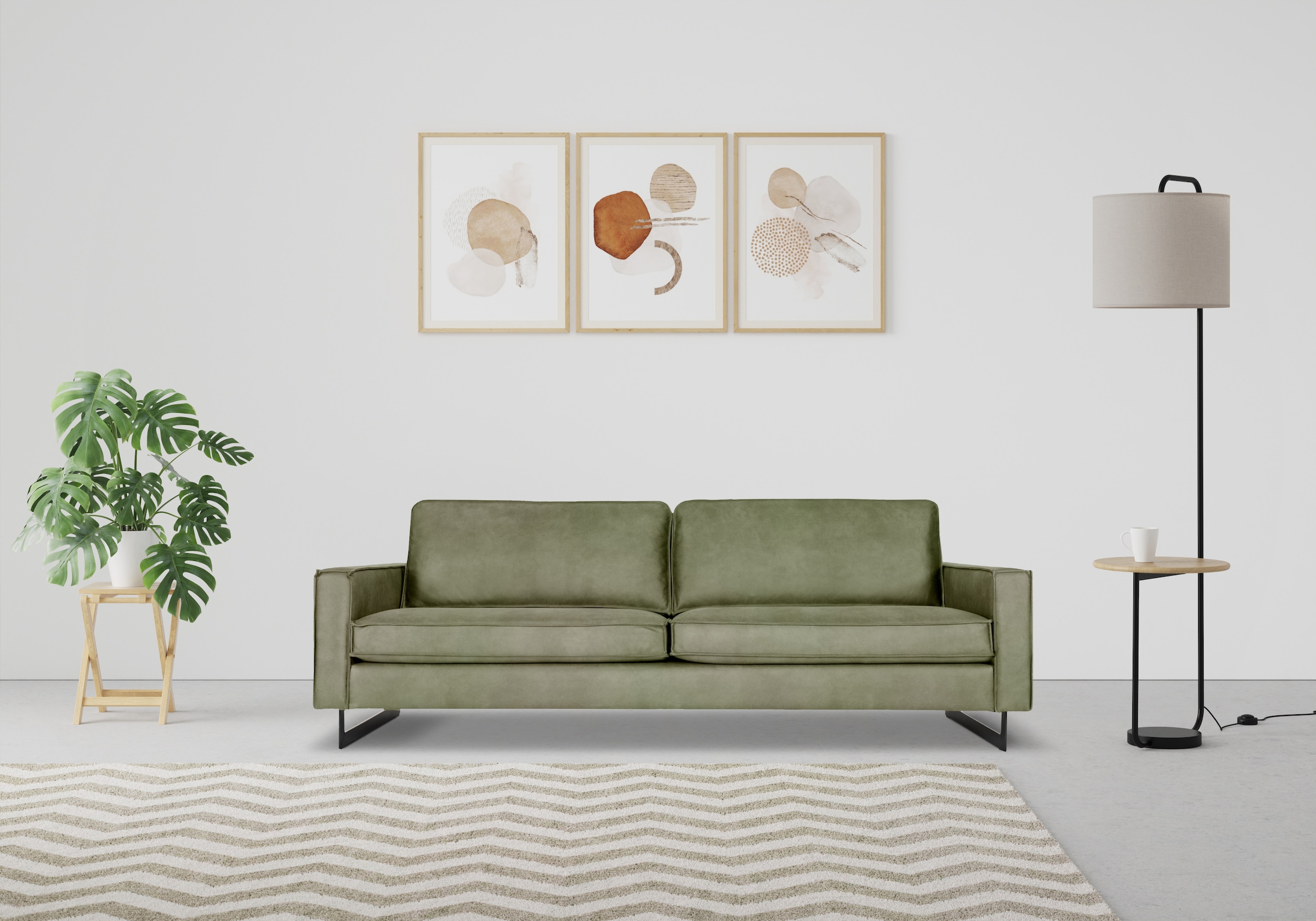 Places of Style 3-Sitzer »Maxi-Ausführung Pinto, 236 cm, Cord, Chenille, Lederoptik«, mit Keder, schwarze Metallfüße, Wellenunterfederung