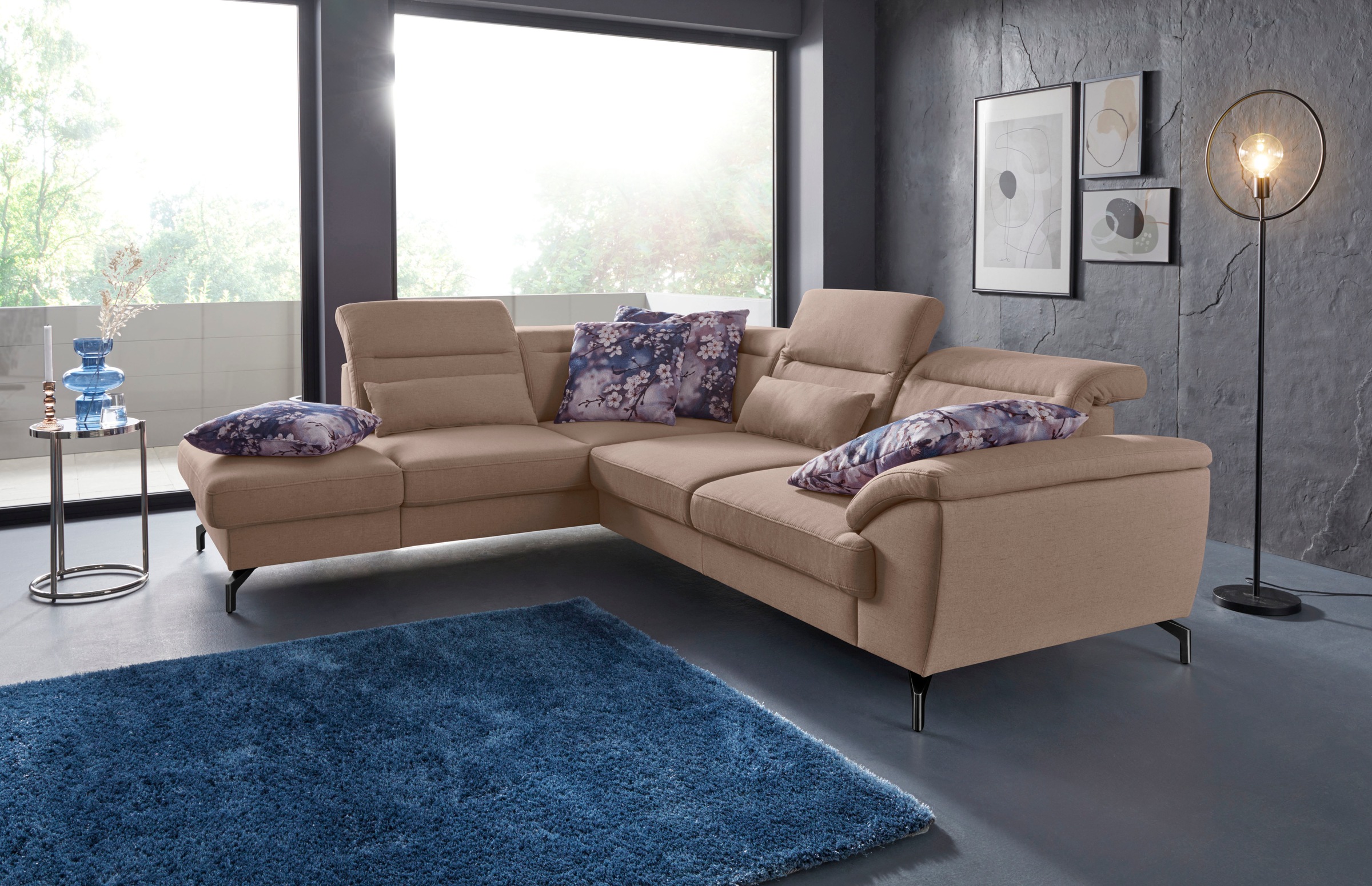 sit&more Ecksofa »Percy L-Form«, 12 cm Fußhöhe, Sitztiefenverstellung, wahlweise in 2 Fußfarben