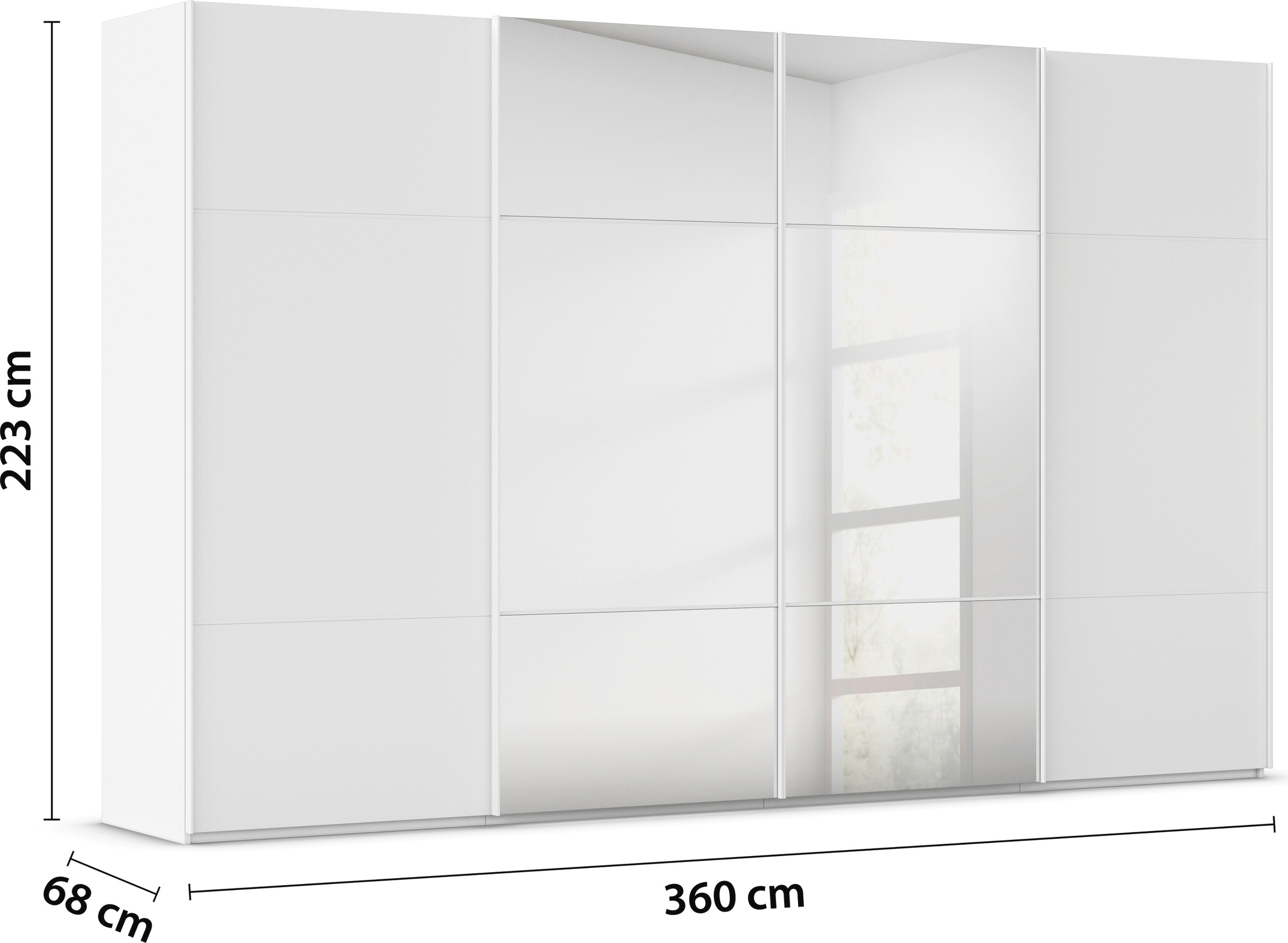 rauch Schwebetürenschrank »Kleiderschrank Schrank Garderobe Schlafzimmerschrank SCALE-TRIO«, edle dreigeteilte Front mit 2 Zierleisten und Spiegel MADE IN GERMANY
