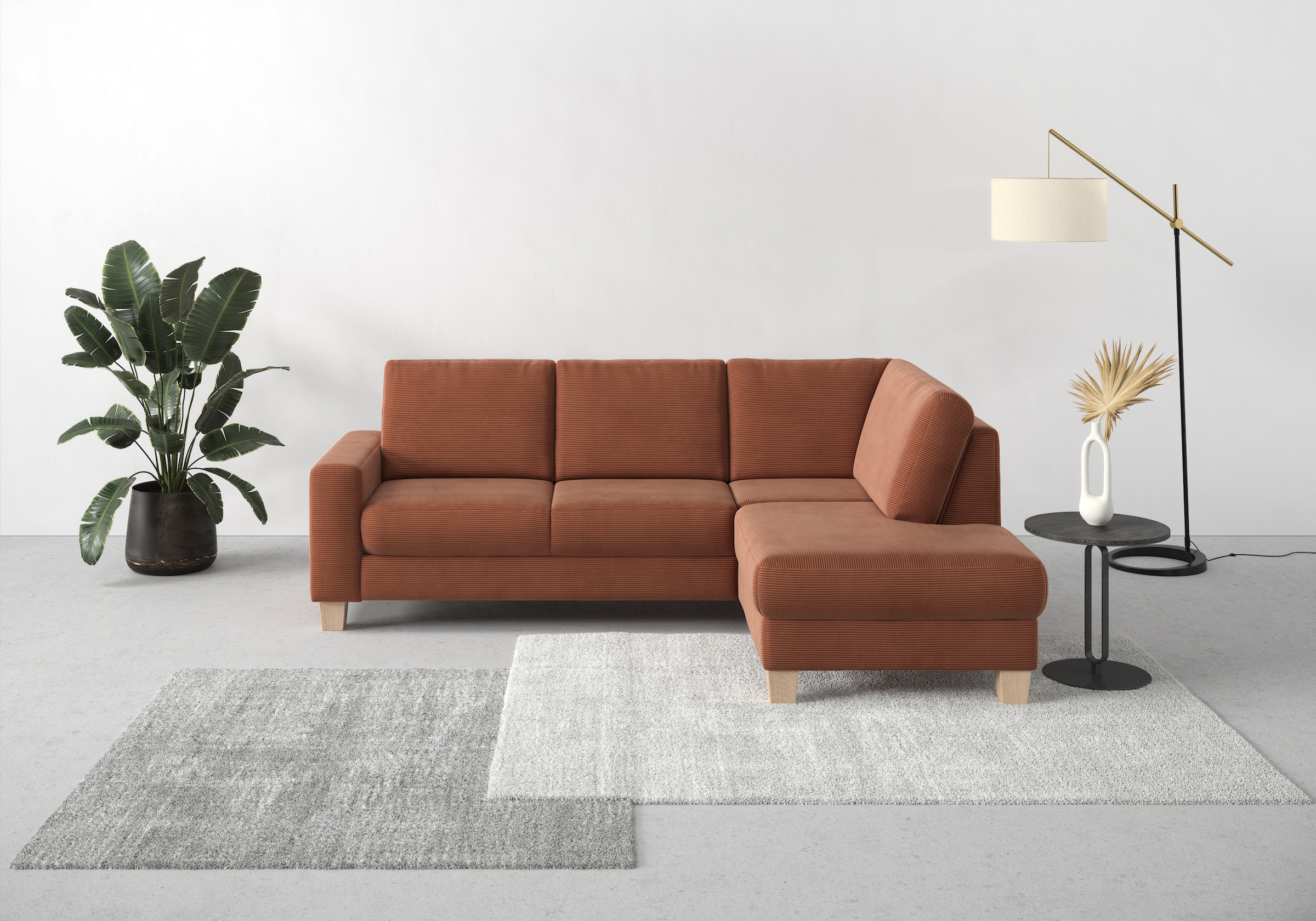 Home affaire Ecksofa »Summer L-Form«, mit Ottomane, wahlweise mit Bettfunktion und Bettkasten, Cord-Bezug