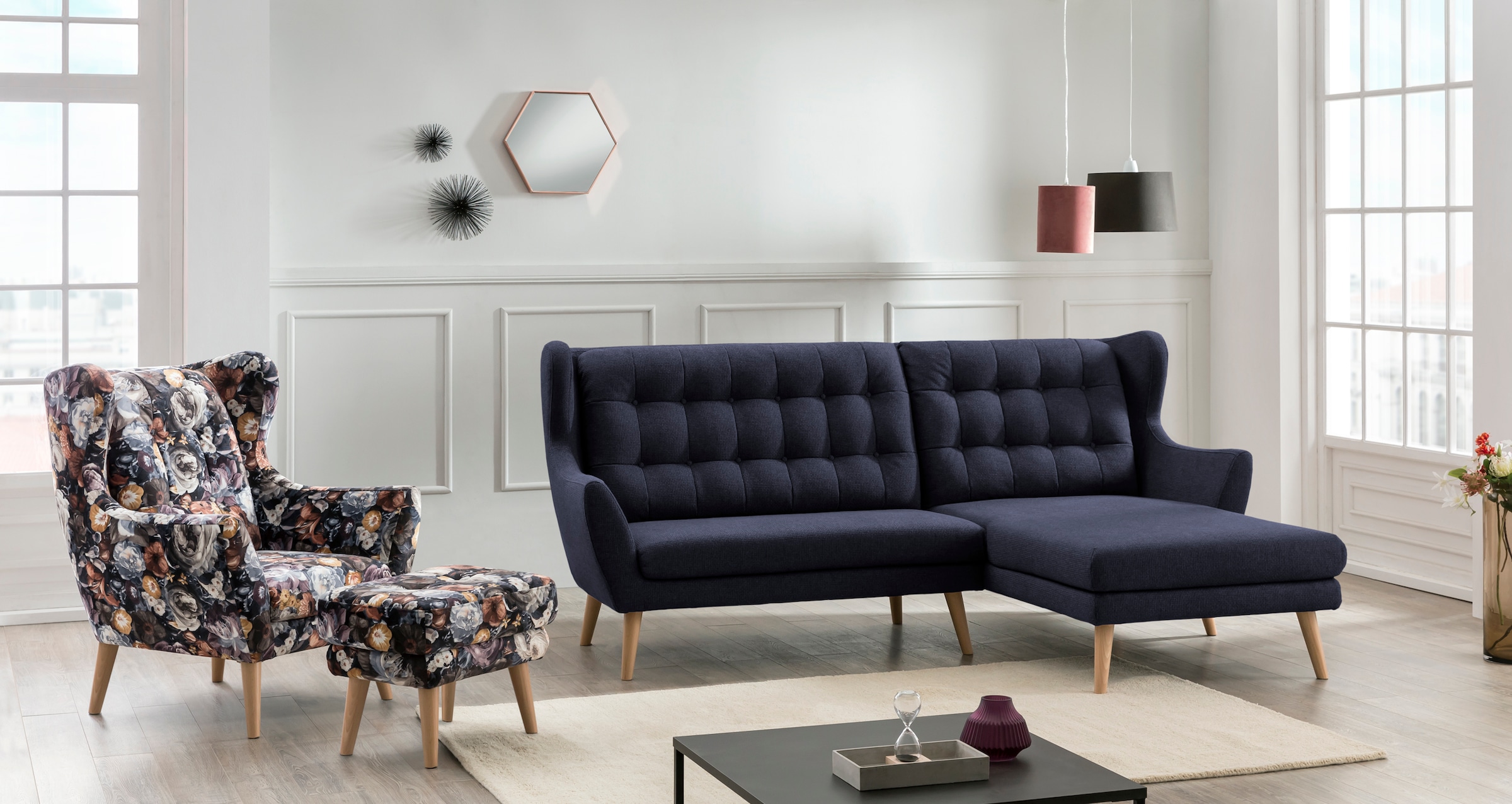 Home affaire Ecksofa »Louanne, L-Form« mit Holzfüßen günstig online kaufen