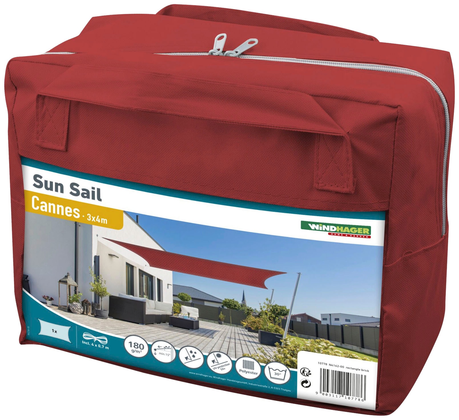 Windhager Sonnensegel »Capri Rechteck« 3x4m, rot