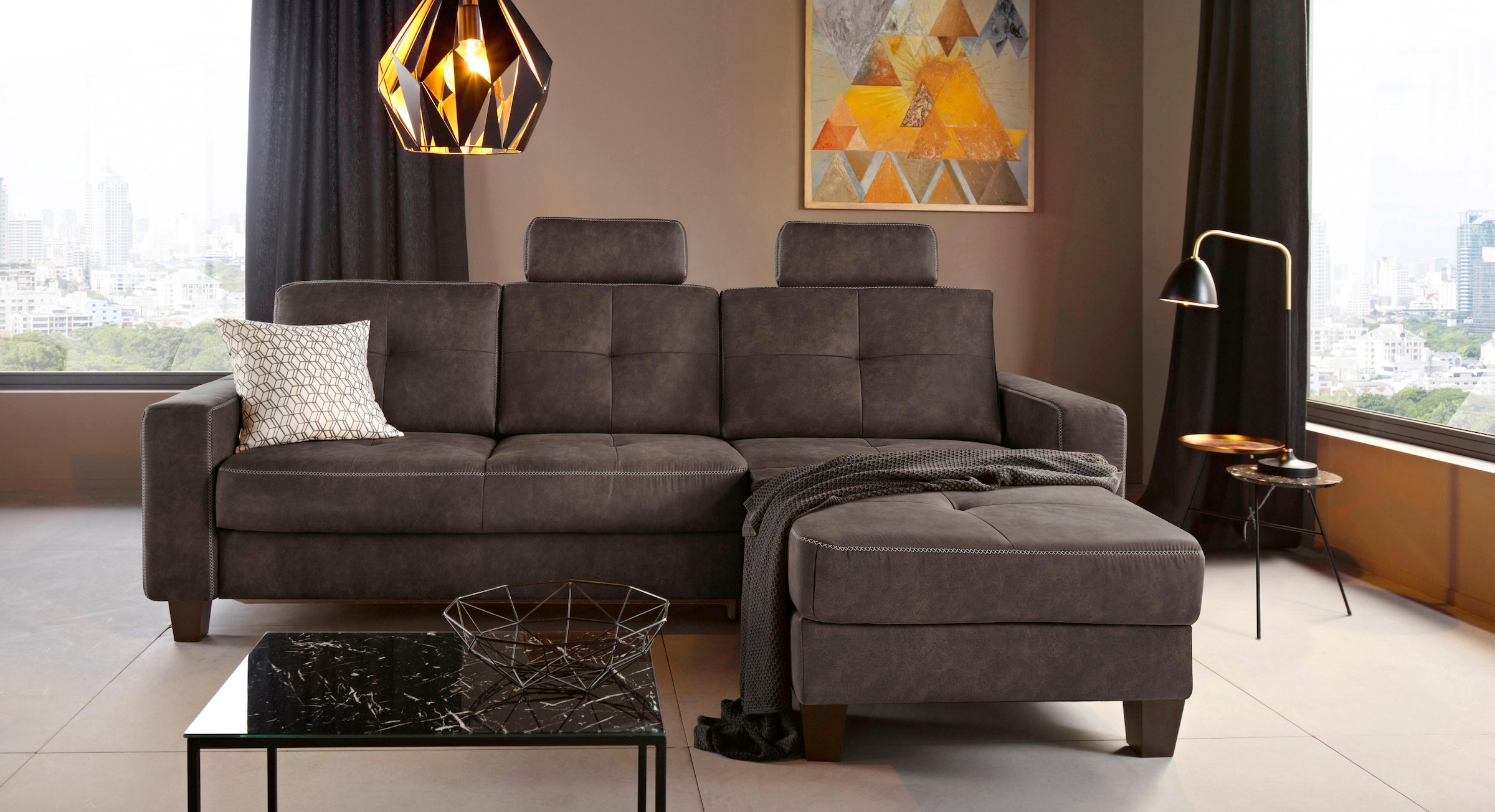 Places of Style Ecksofa "Varese", Kreuznaht in beige günstig online kaufen